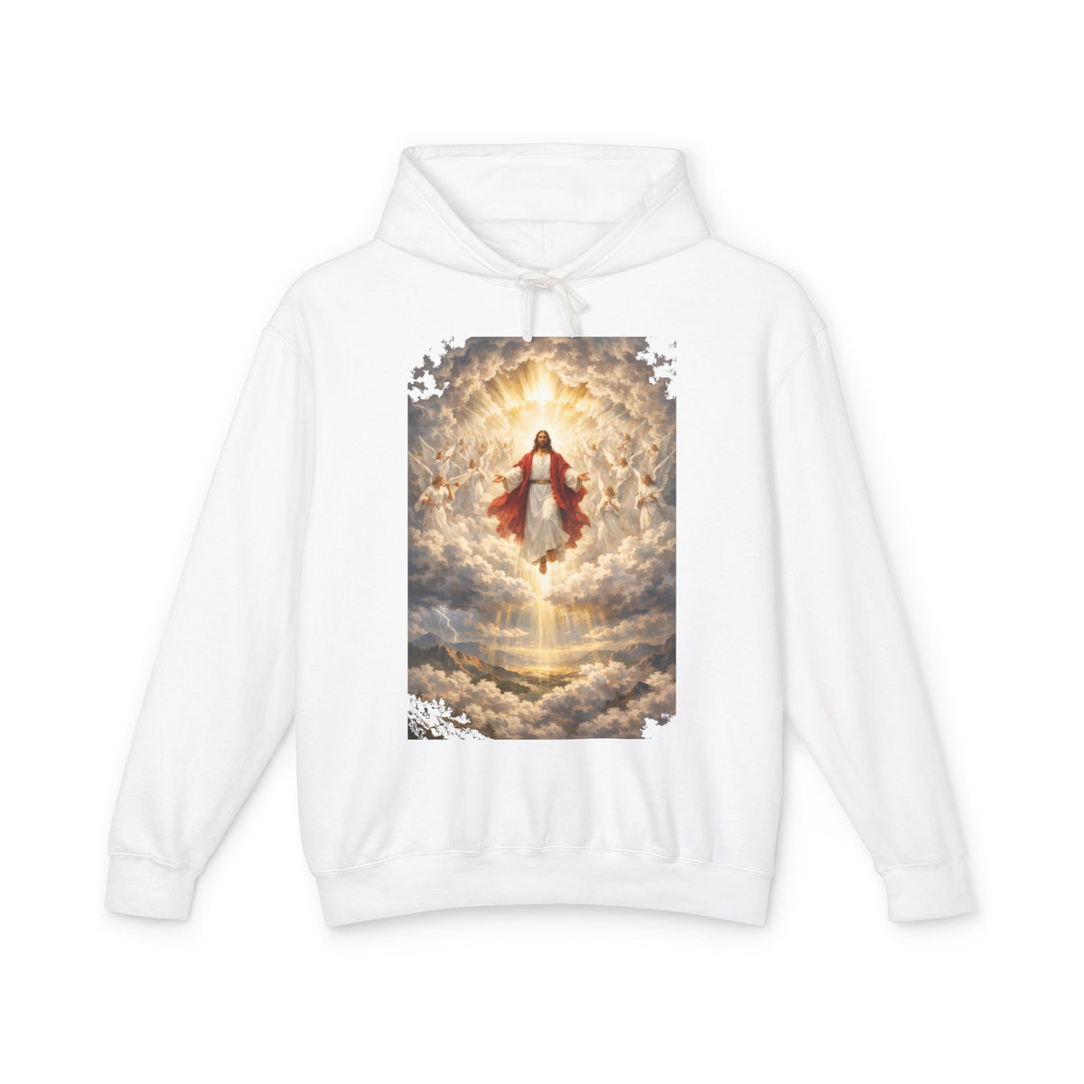 Christian Jesus Hoodie — Ascension Clouds Religious Graphic Sweatshirt