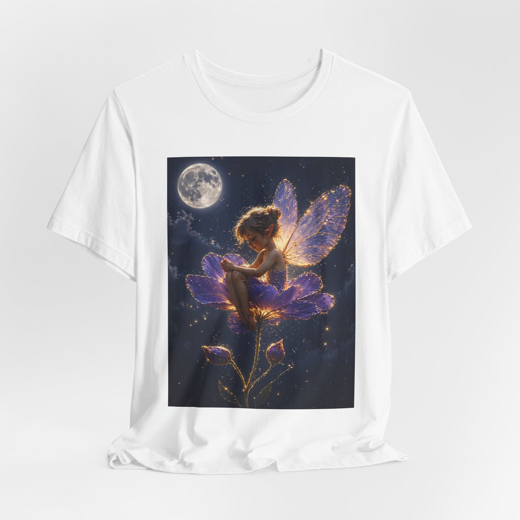 Fairy Night T-Shirt — Moonlit Fairy on Purple Flower