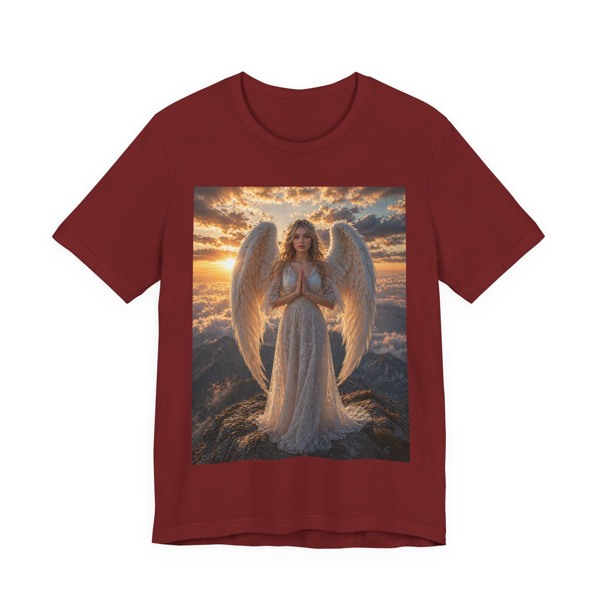Angel Wings T-Shirt — Serene Praying Angel Graphic Tee for Spiritual & Religious Gifts
