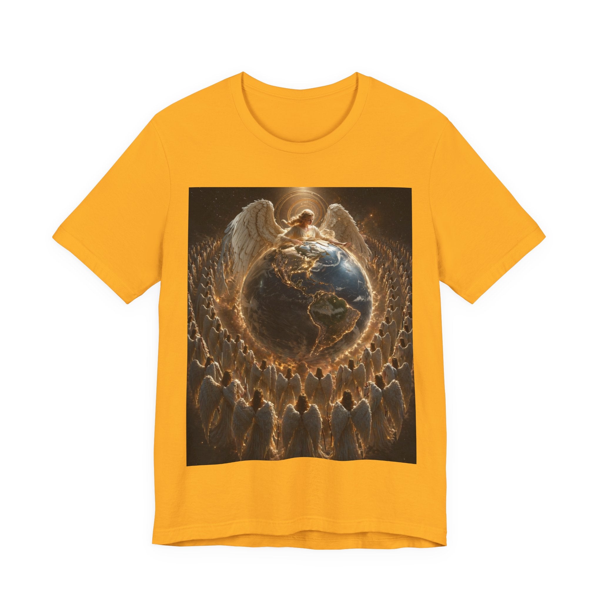 Angel Watching Over Earth T‑Shirt — Spiritual Guardian Globe Tee