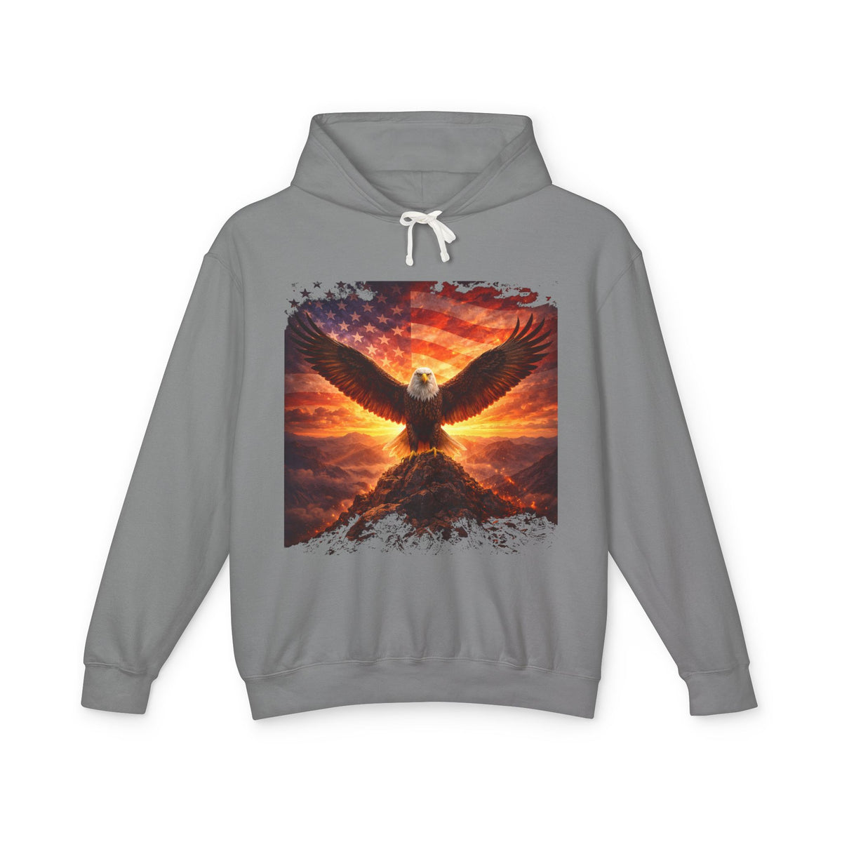 Eagle Rising Hoodie — Patriotic Bald Eagle Sunset Graphic Sweatshirt