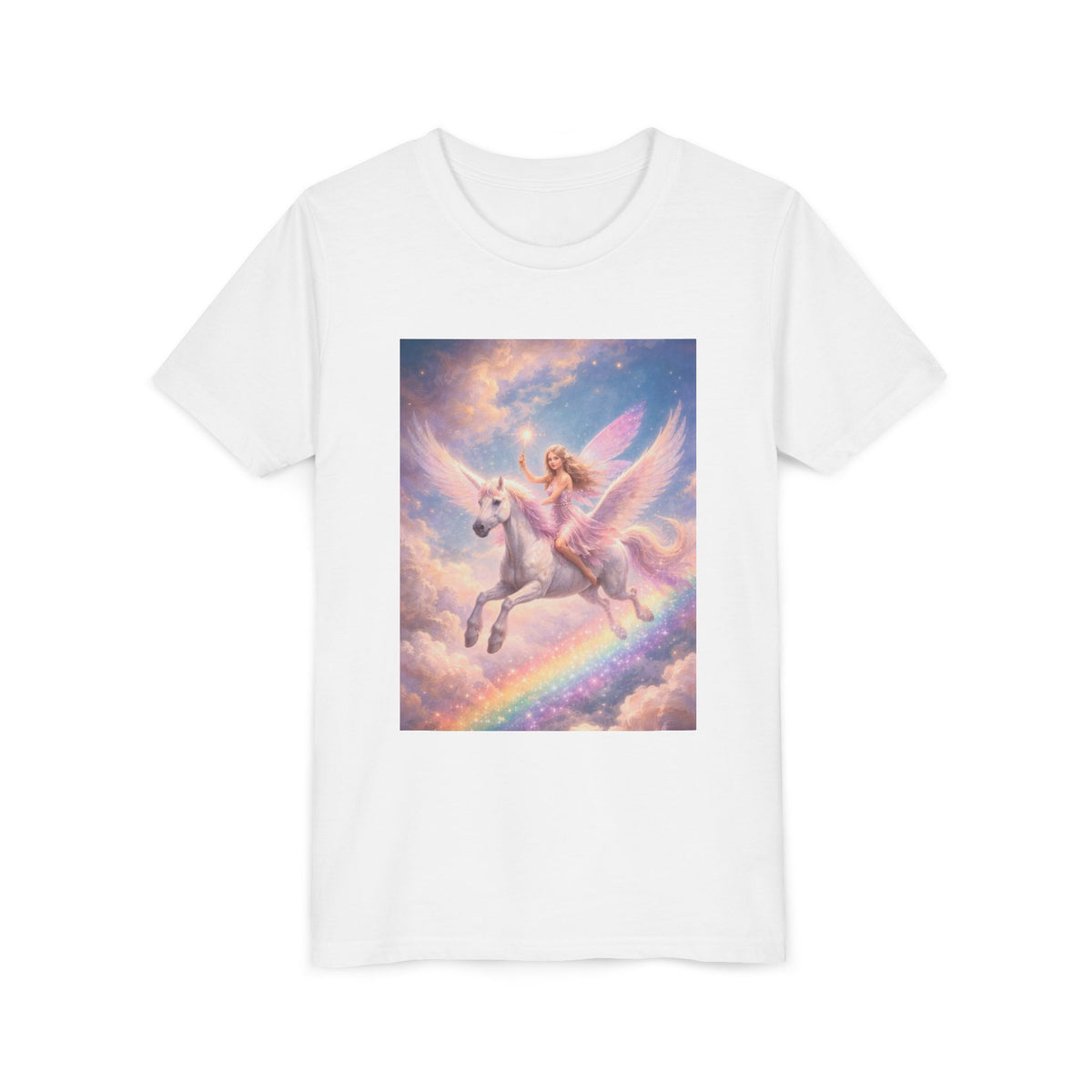 Youth Tee — Magical Unicorn Pegasus Rainbow Graphic T‑Shirt for Kids