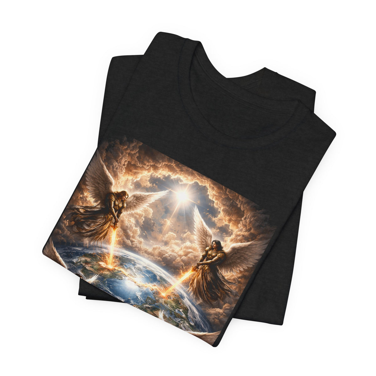 Revelation 7:1 Four angels standing on the four corners of the earth as seen from heaven-when the secound comingis near T‑Shirt — Heavenly Earth & Angels Graphic Tee