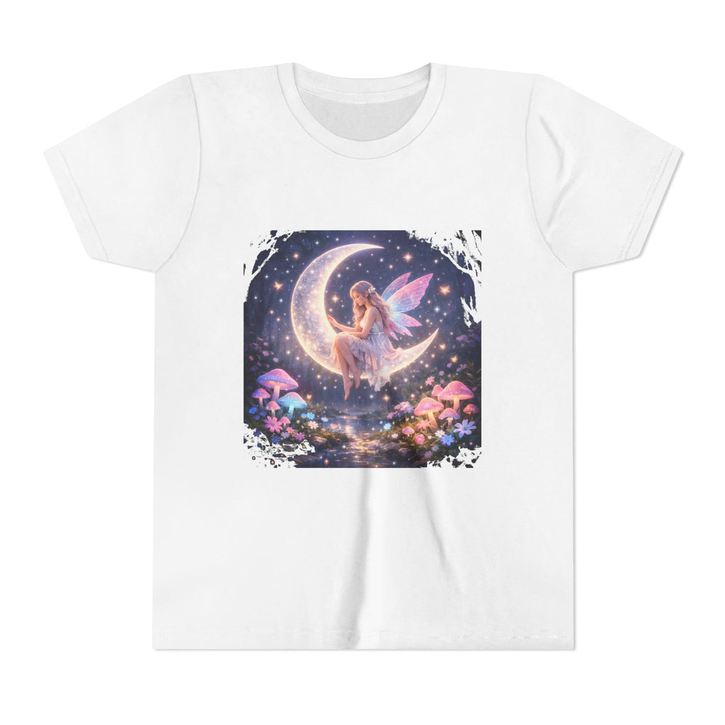 Youth Fairy Moon T-Shirt — Magical Fairy on Crescent Moon Tee for Kids