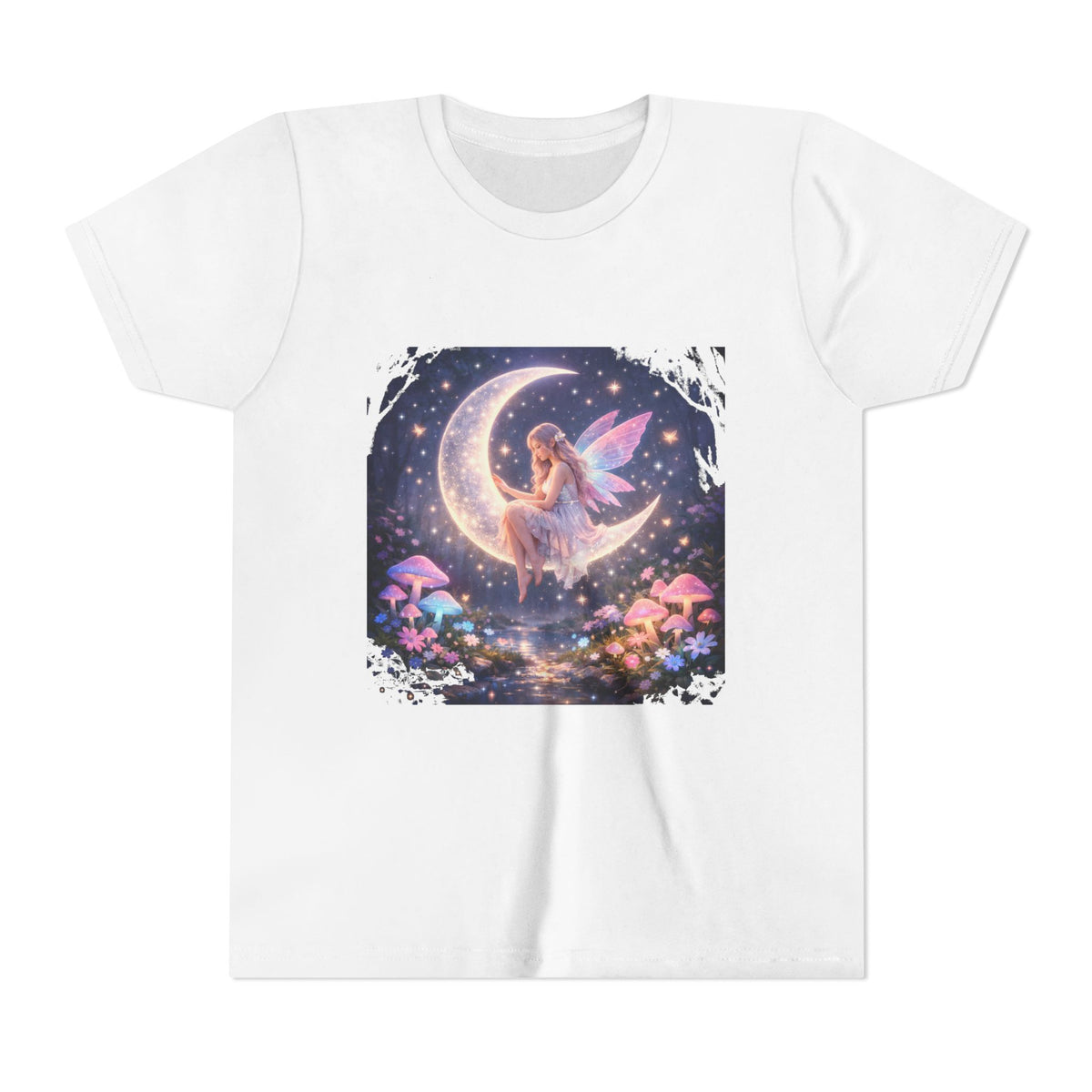 Youth Fairy Moon T-Shirt — Magical Fairy on Crescent Moon Tee for Kids