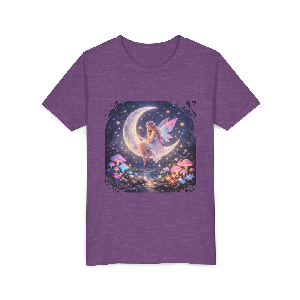 Youth Fairy Moon T-Shirt — Magical Fairy on Crescent Moon Tee for Kids