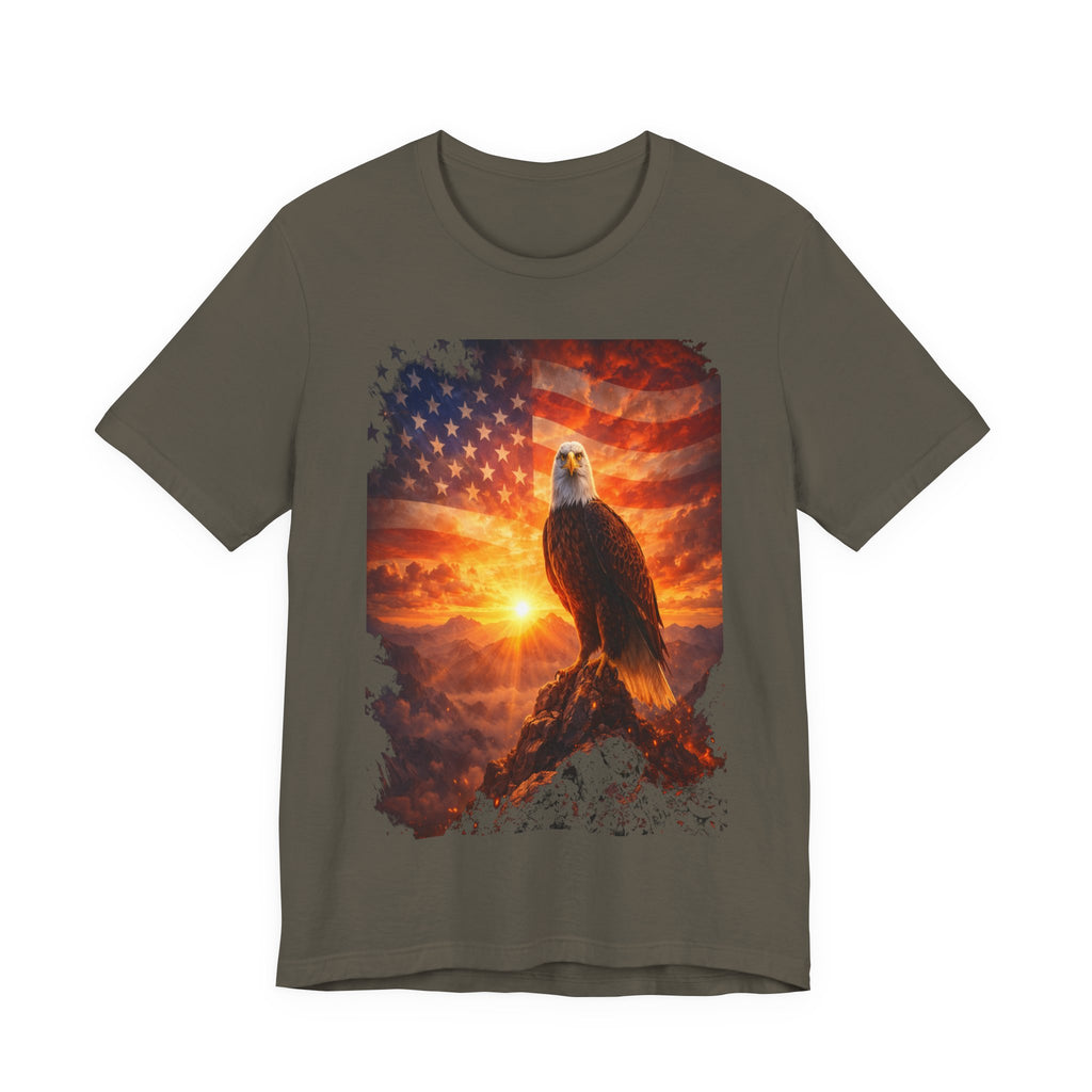 Patriotic Eagle T-Shirt – American Flag Sunrise Graphic Tee