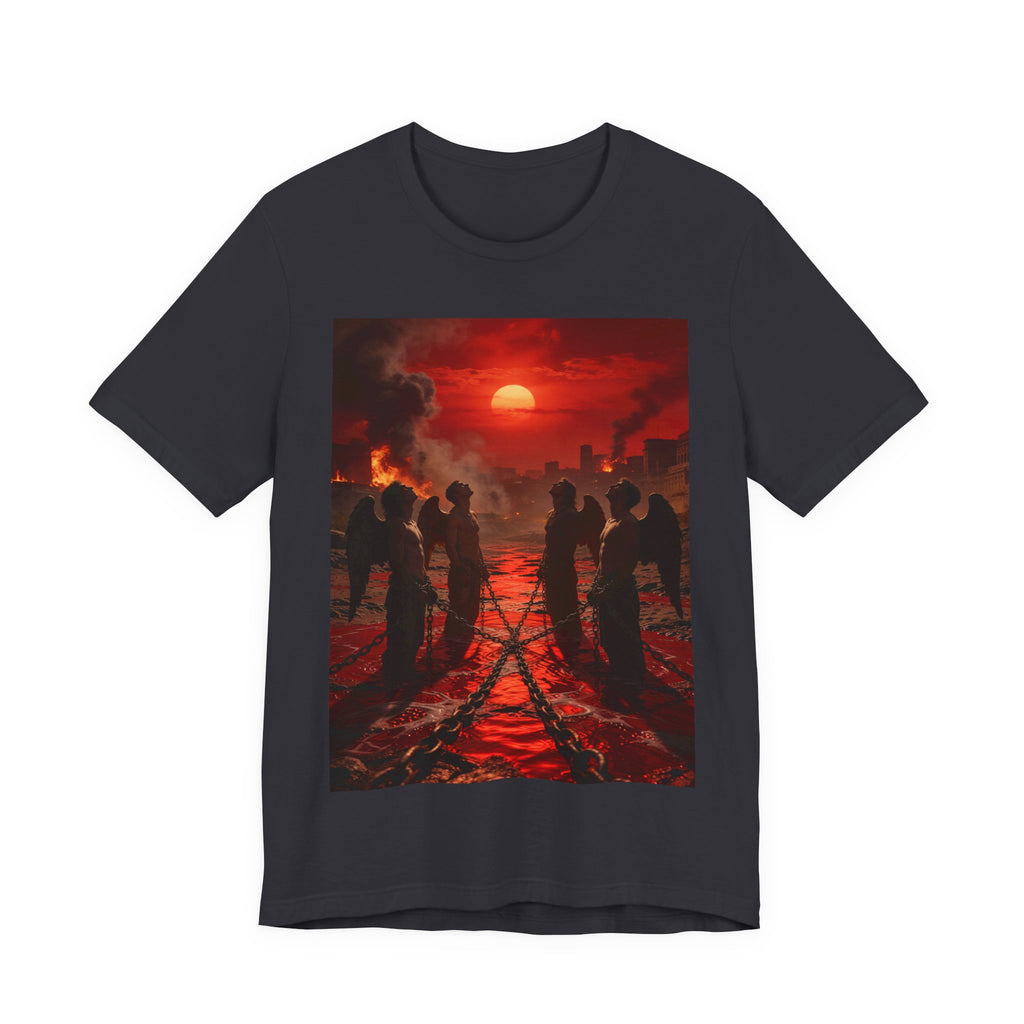 T-Shirt — Revelation 9 reveals four fallen angels bound in the Euphrates River, awaiting God’s appointed time to bring judgment.