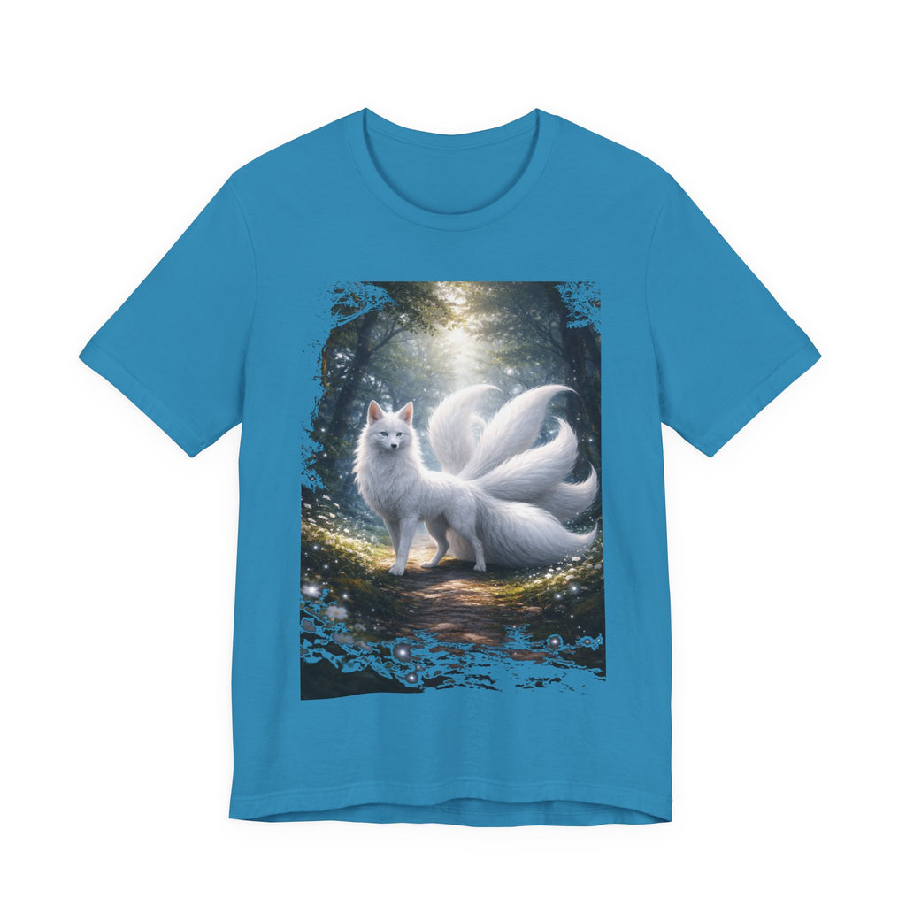 Nine-Tailed Fox Fantasy T-Shirt — Mystical White Kitsune Forest Tee