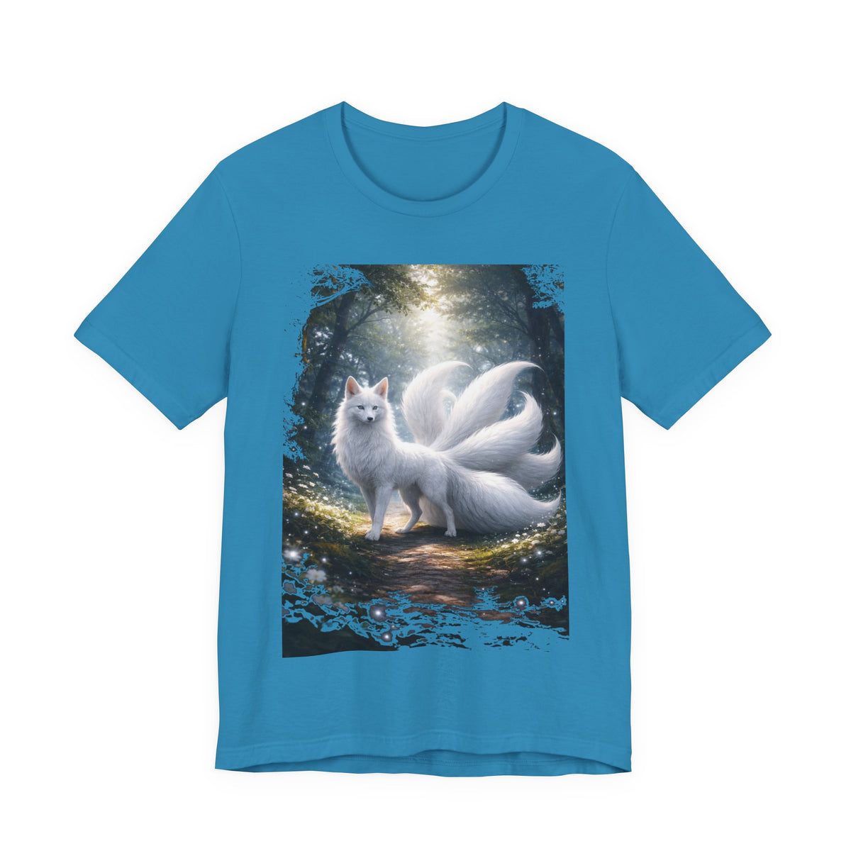 Nine-Tailed Fox Fantasy T-Shirt — Mystical White Kitsune Forest Tee