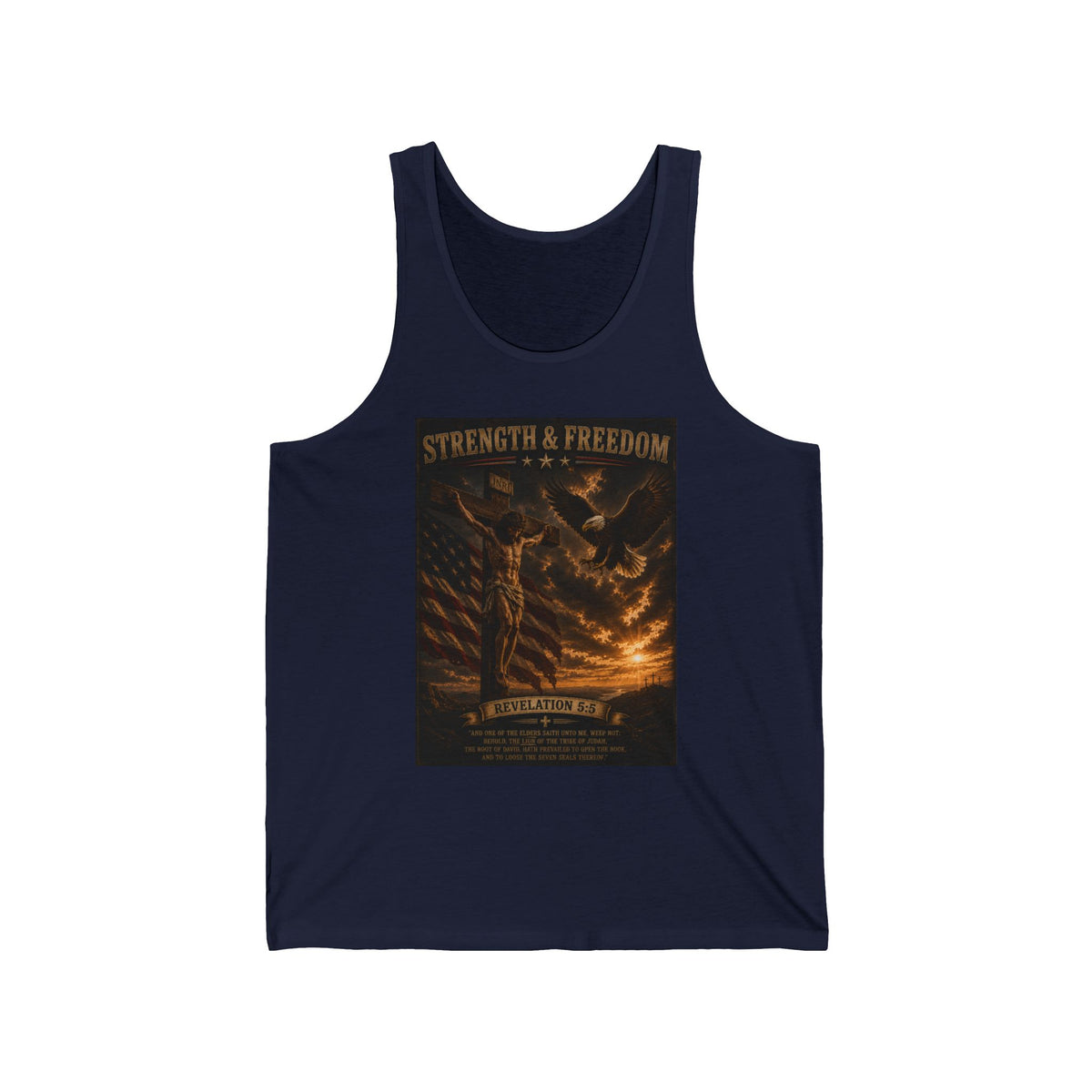 Strength & Freedom Tank Top — Patriotic Sunset Flag Graphic