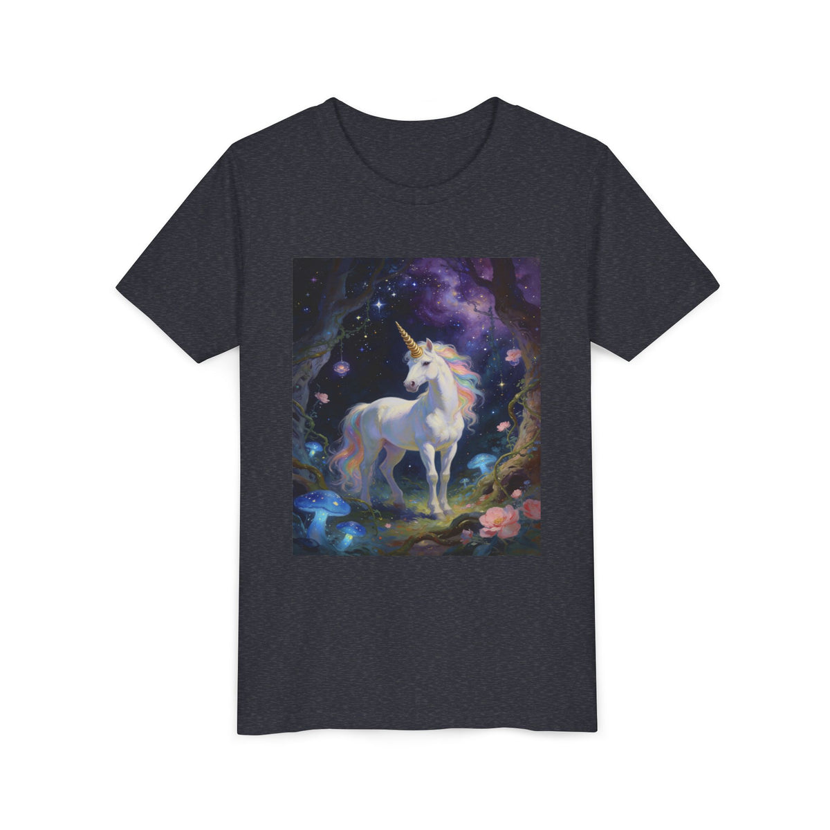 Youth Unicorn Tee — Magical Night Forest Unicorn Graphic Shirt
