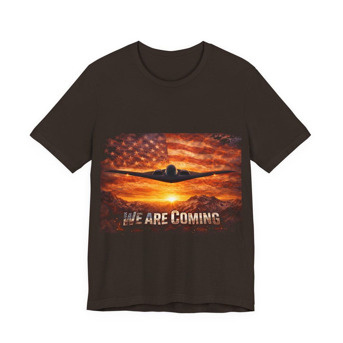 We Are Coming Military T-Shirt – American Flag Bomber Plane Graphic Tee