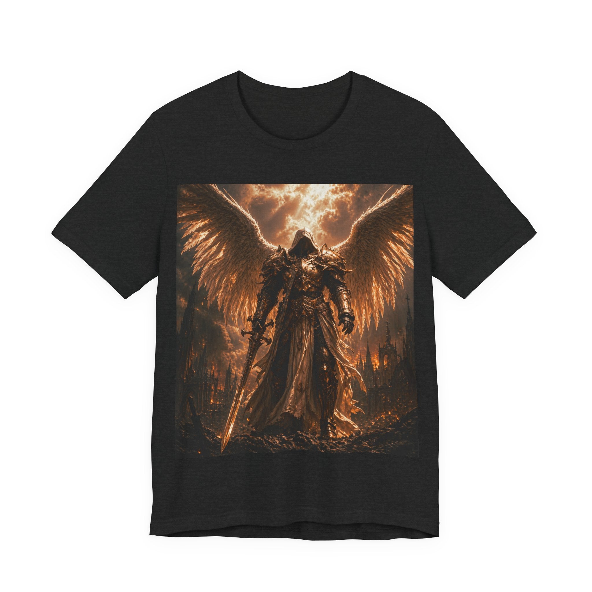 Angel of Fury Graphic Tee — Dark Fantasy Winged Warrior T‑Shirt