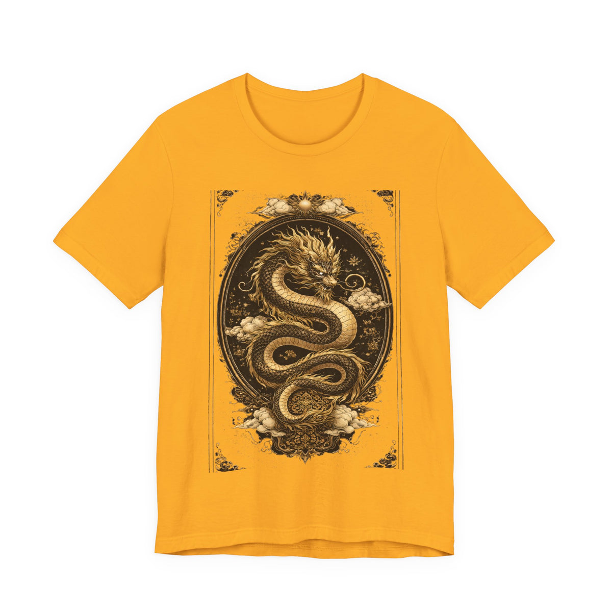 Dragon Oval Graphic Tee — Vintage Gold Snake Illustration T-Shirt