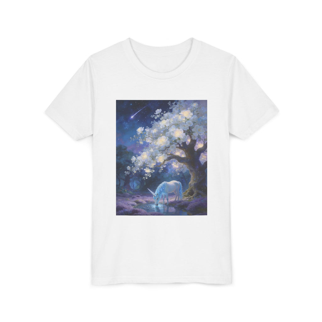 Youth Tee — Magical Night Unicorn Under Starry Tree