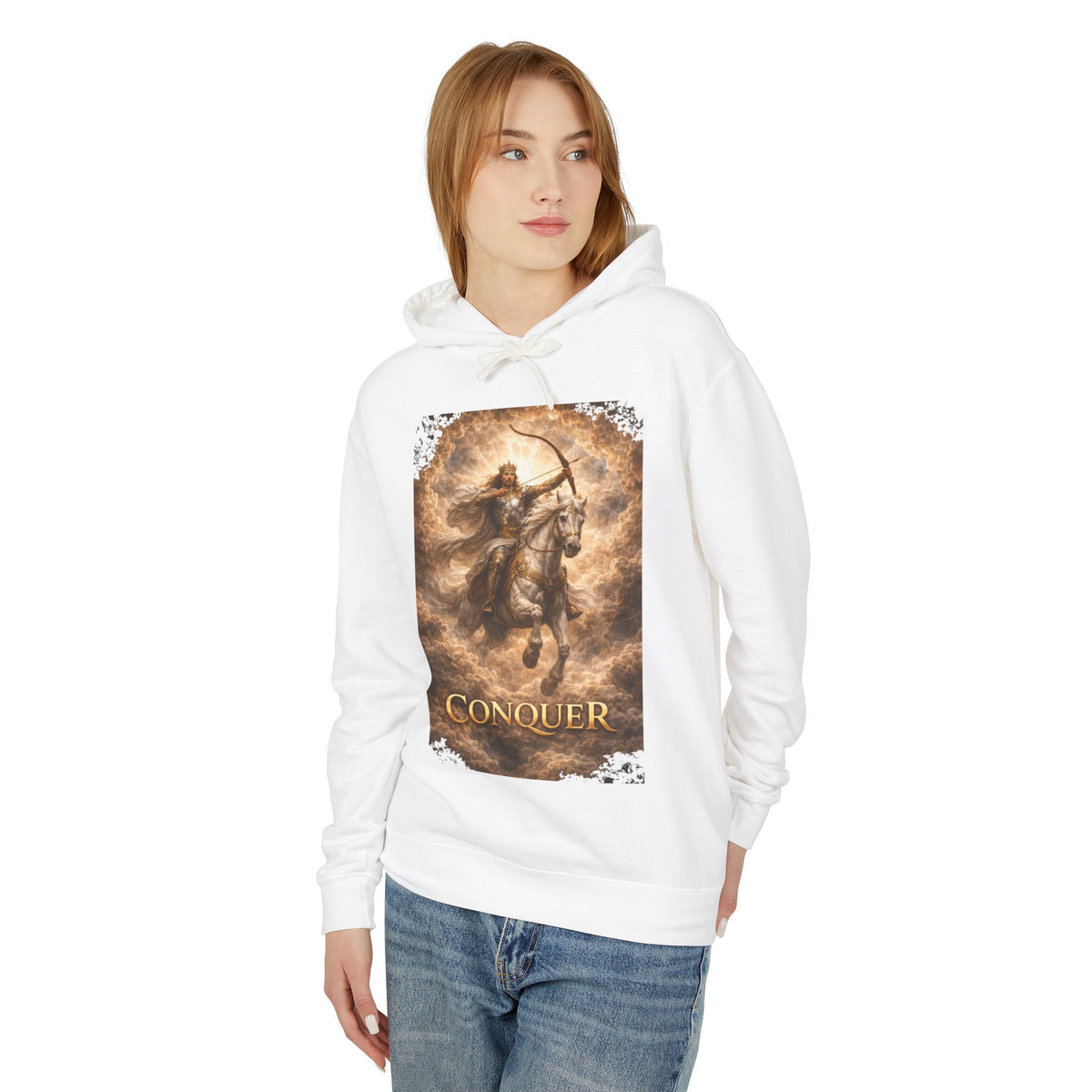 The white horse from Revelation 6:1-2! Conquer Warrior Hoodie — Fantasy Archer Graphic Pullover