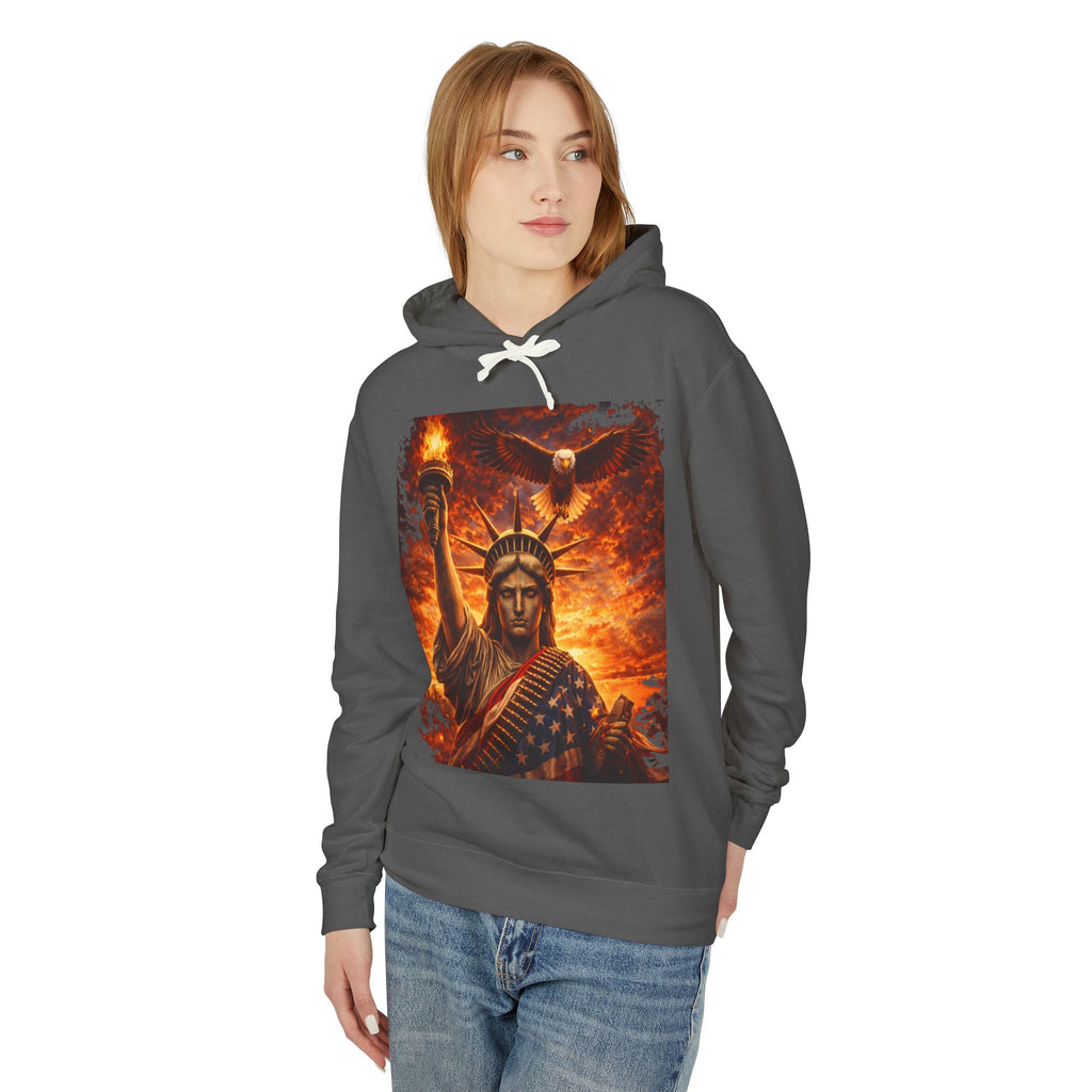 Statue of Liberty Flame Graphic Hoodie — Patriot Fire Art Sweatshirt