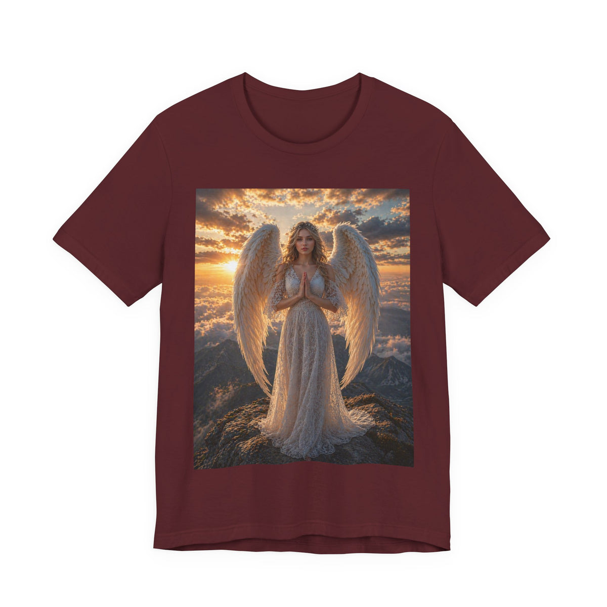 Angel Wings T-Shirt — Serene Praying Angel Graphic Tee for Spiritual & Religious Gifts