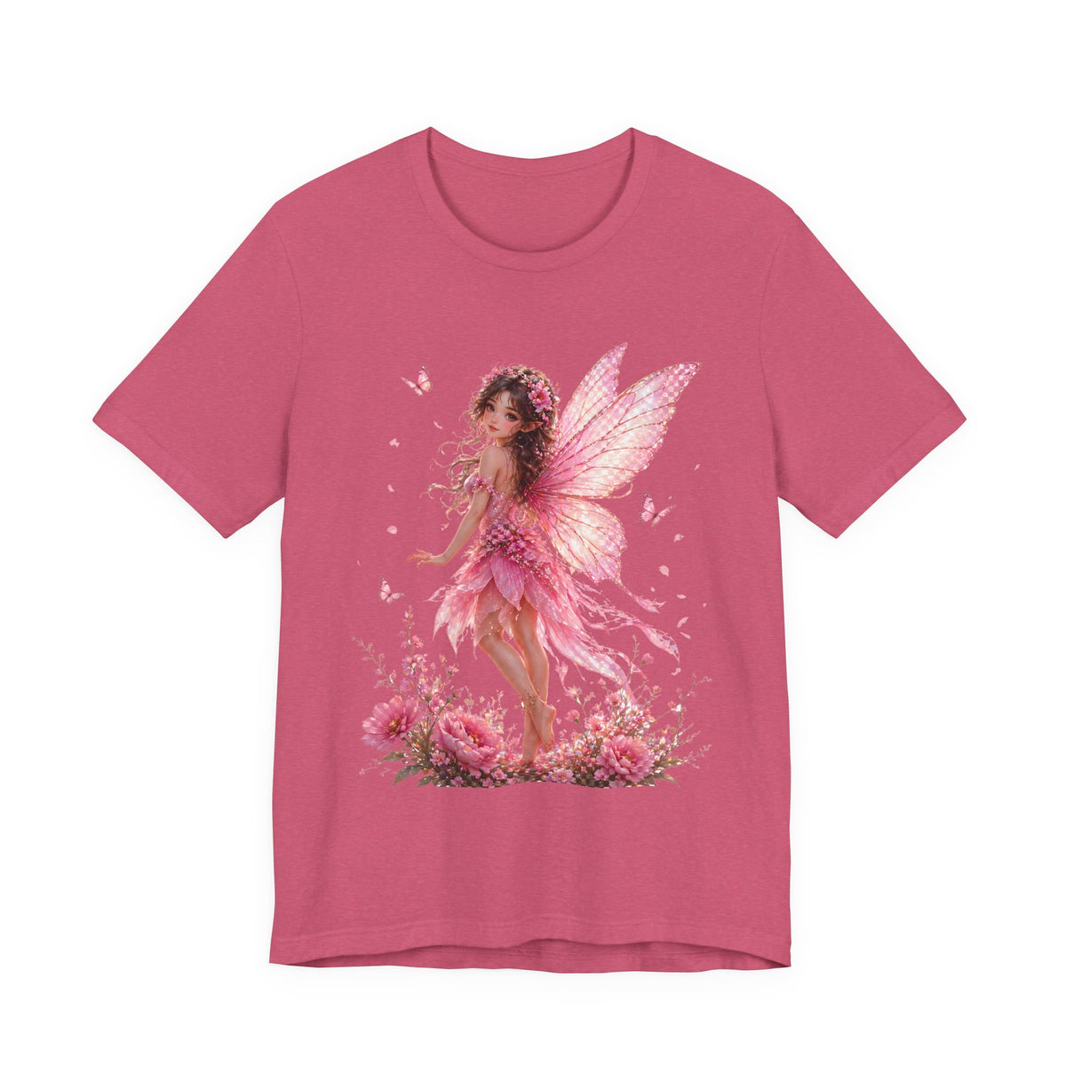 Fairy Wings T‑Shirt — Pink Floral Fantasy Fairy Tee for Women & Girls
