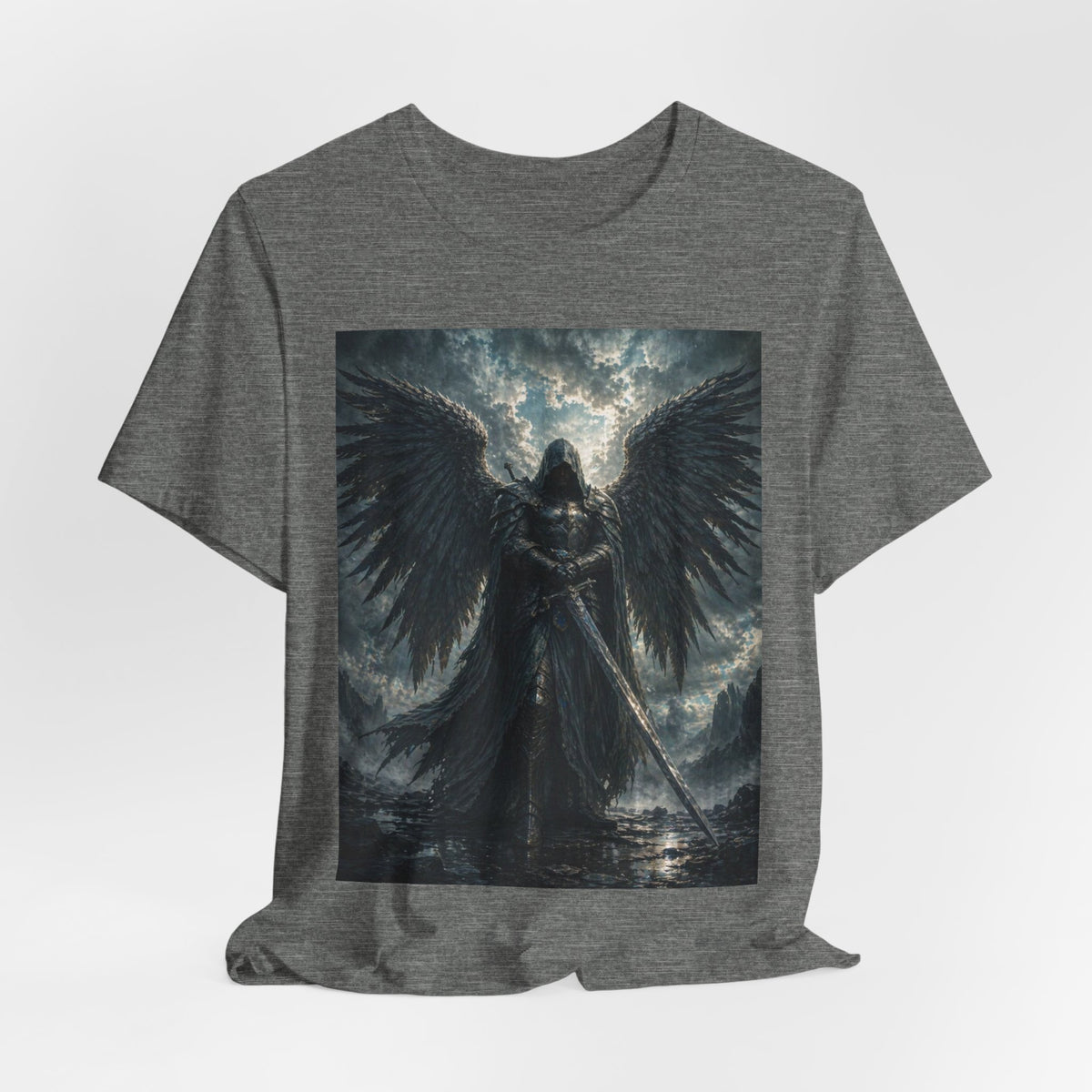 Dark Fallen Angel Graphic Tee — Gothic Warrior Angel T-Shirt