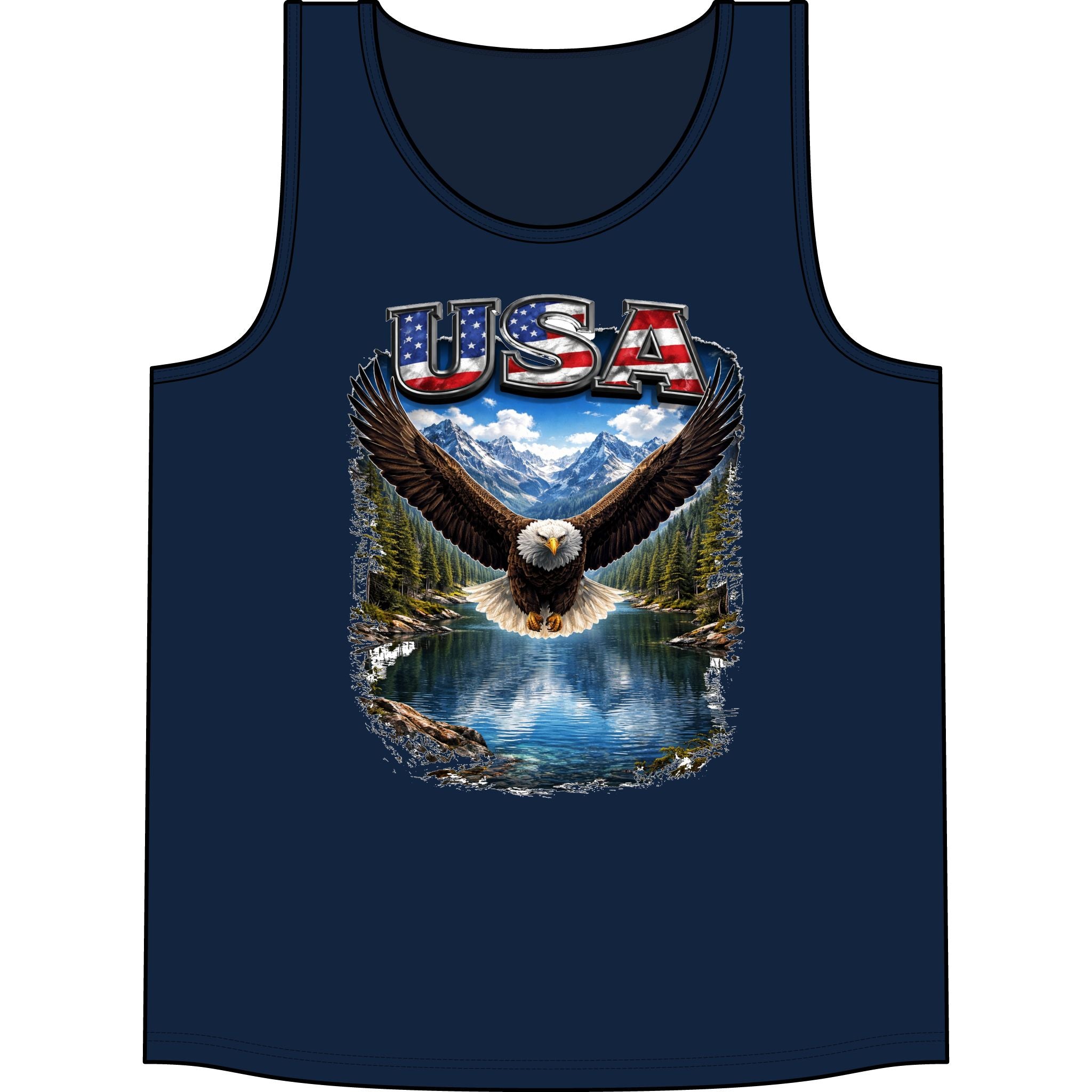 USA Eagle Tank Top – Patriotic Bald Eagle Mountain Lake Graphic