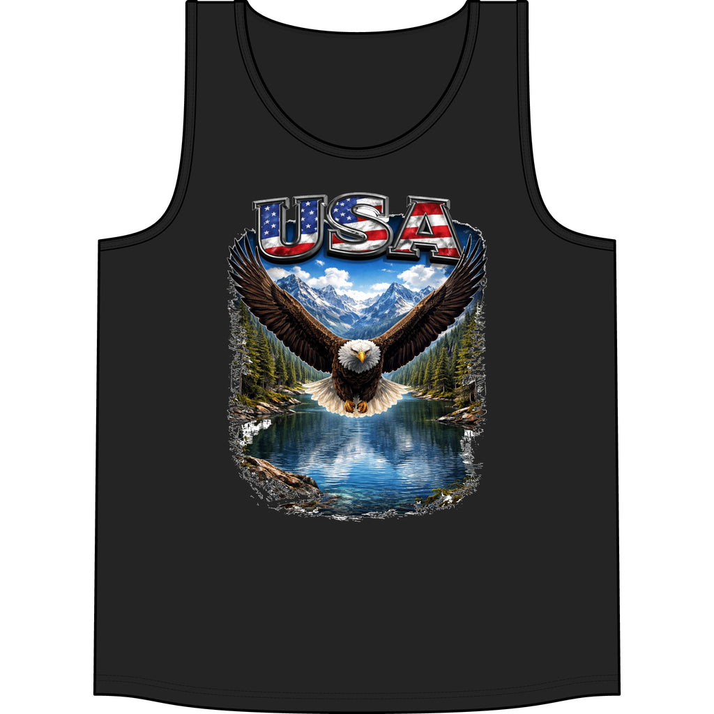 USA Eagle Tank Top – Patriotic Bald Eagle Mountain Lake Graphic
