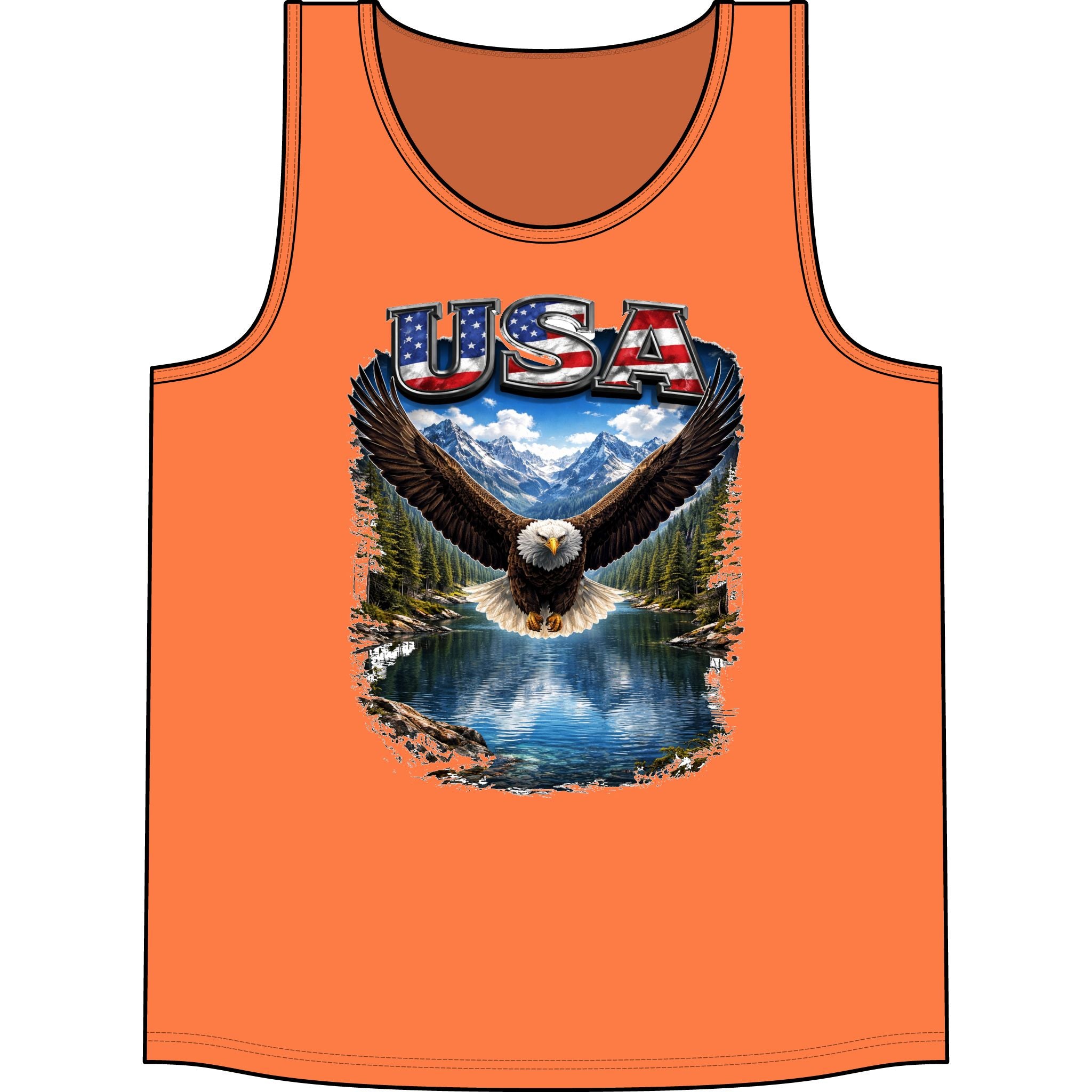 USA Eagle Tank Top – Patriotic Bald Eagle Mountain Lake Graphic