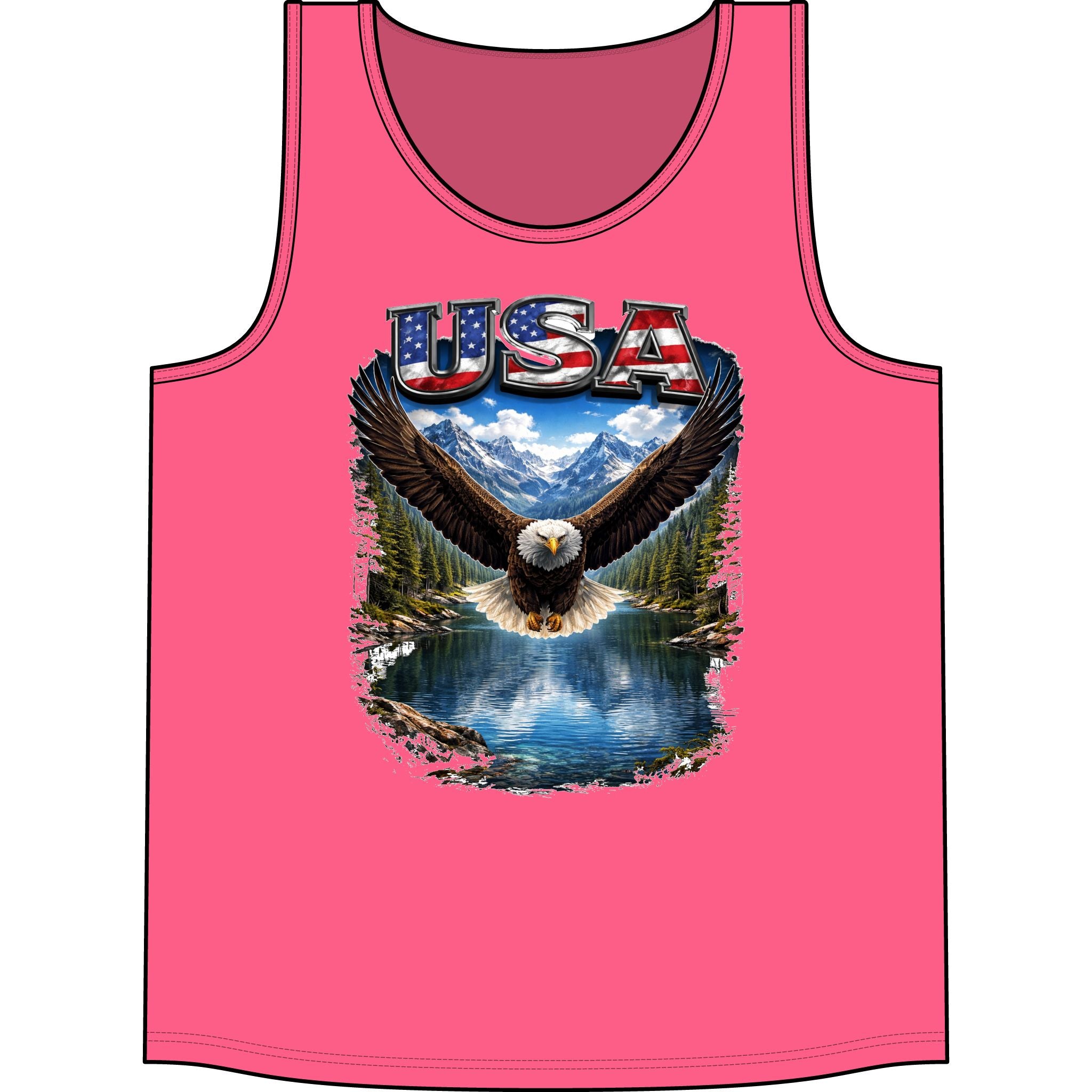 USA Eagle Tank Top – Patriotic Bald Eagle Mountain Lake Graphic