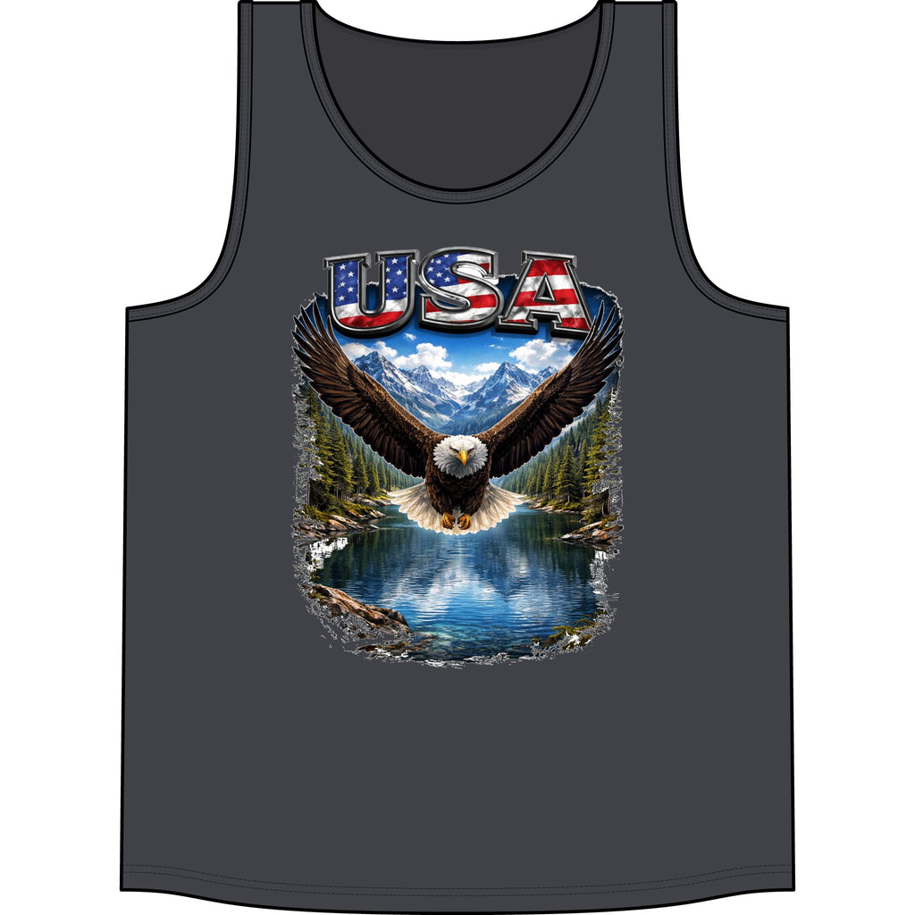USA Eagle Tank Top – Patriotic Bald Eagle Mountain Lake Graphic