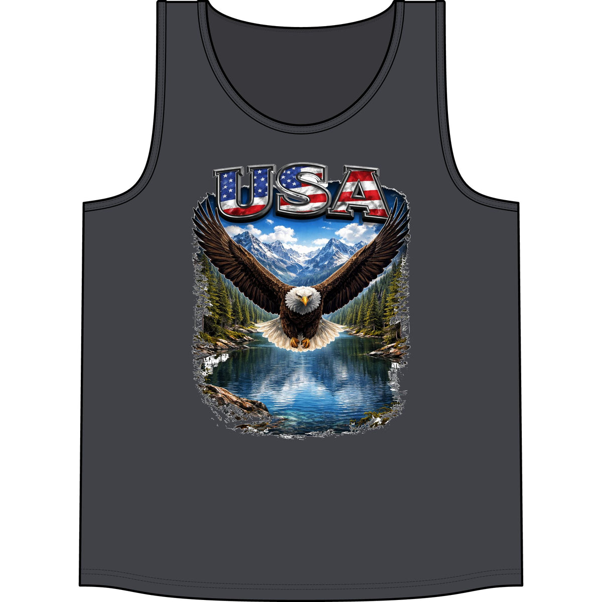 USA Eagle Tank Top – Patriotic Bald Eagle Mountain Lake Graphic