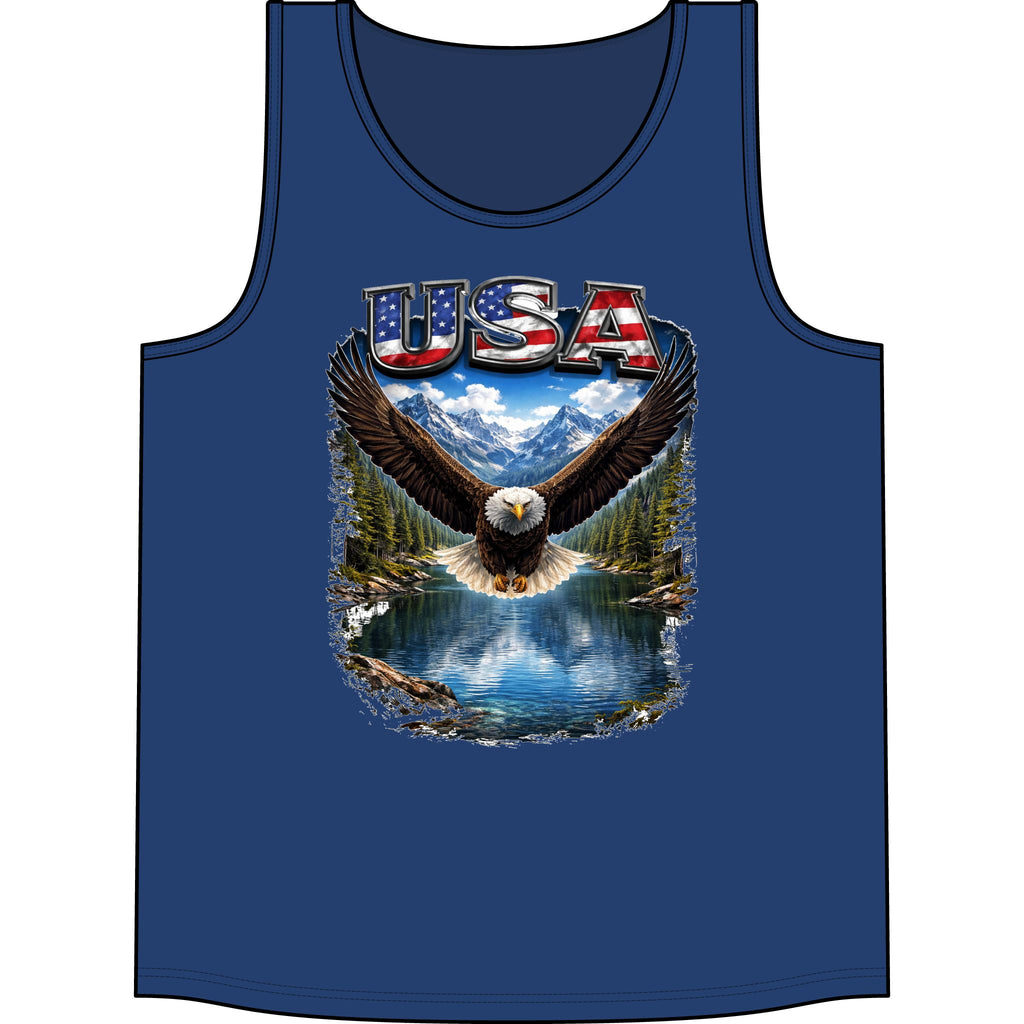 USA Eagle Tank Top – Patriotic Bald Eagle Mountain Lake Graphic