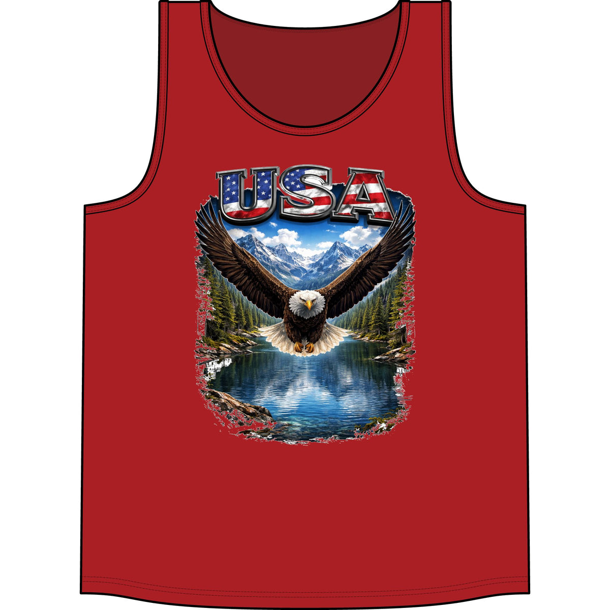 USA Eagle Tank Top – Patriotic Bald Eagle Mountain Lake Graphic