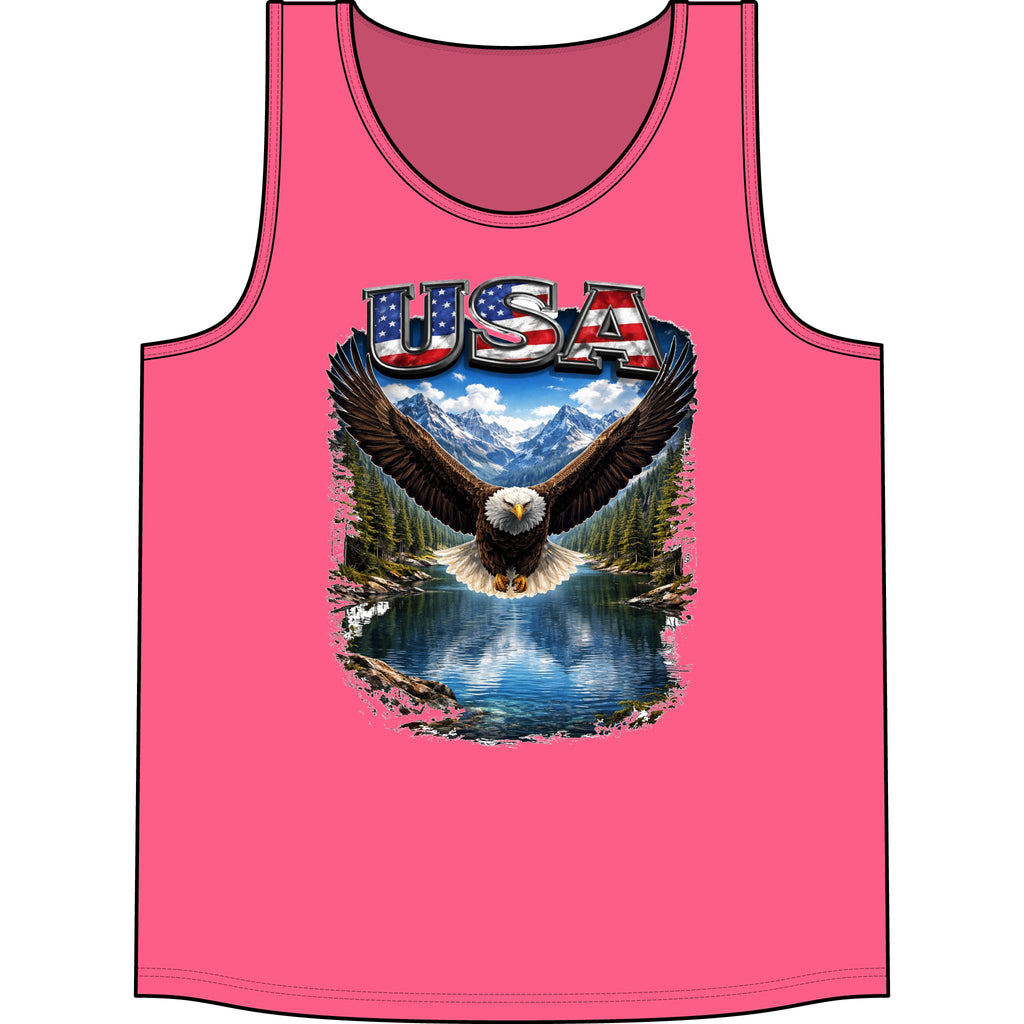USA Eagle Tank Top – Patriotic Bald Eagle Mountain Lake Graphic
