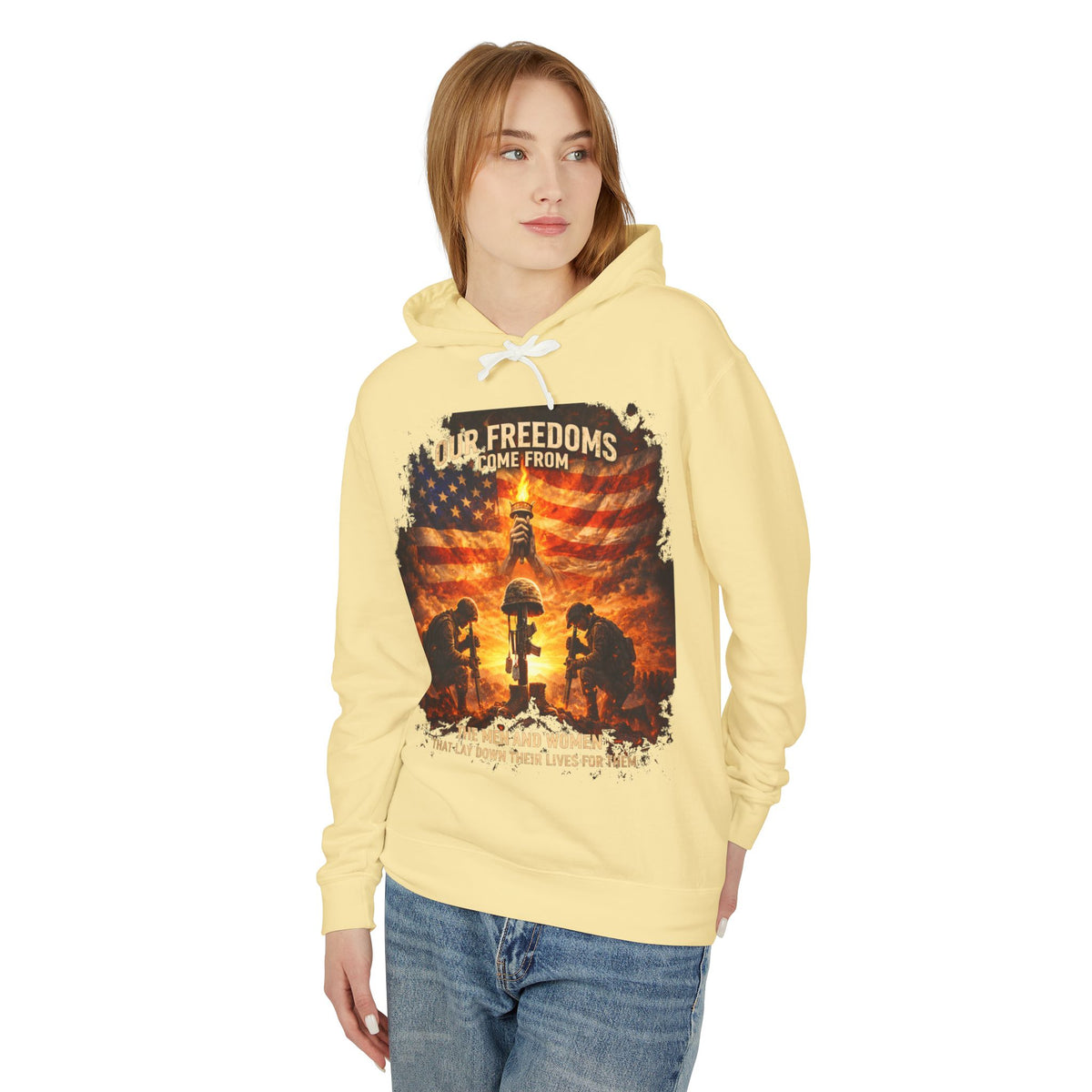 Veteran Tribute Hoodie — "Our Freedoms Come From" Memorial Military Hooded Sweatshirt