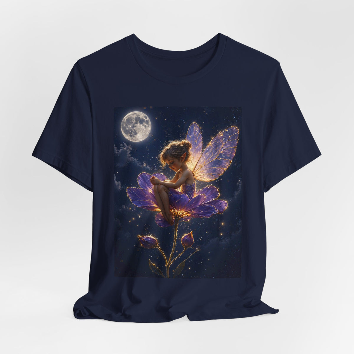 Fairy Night T-Shirt — Moonlit Fairy on Purple Flower