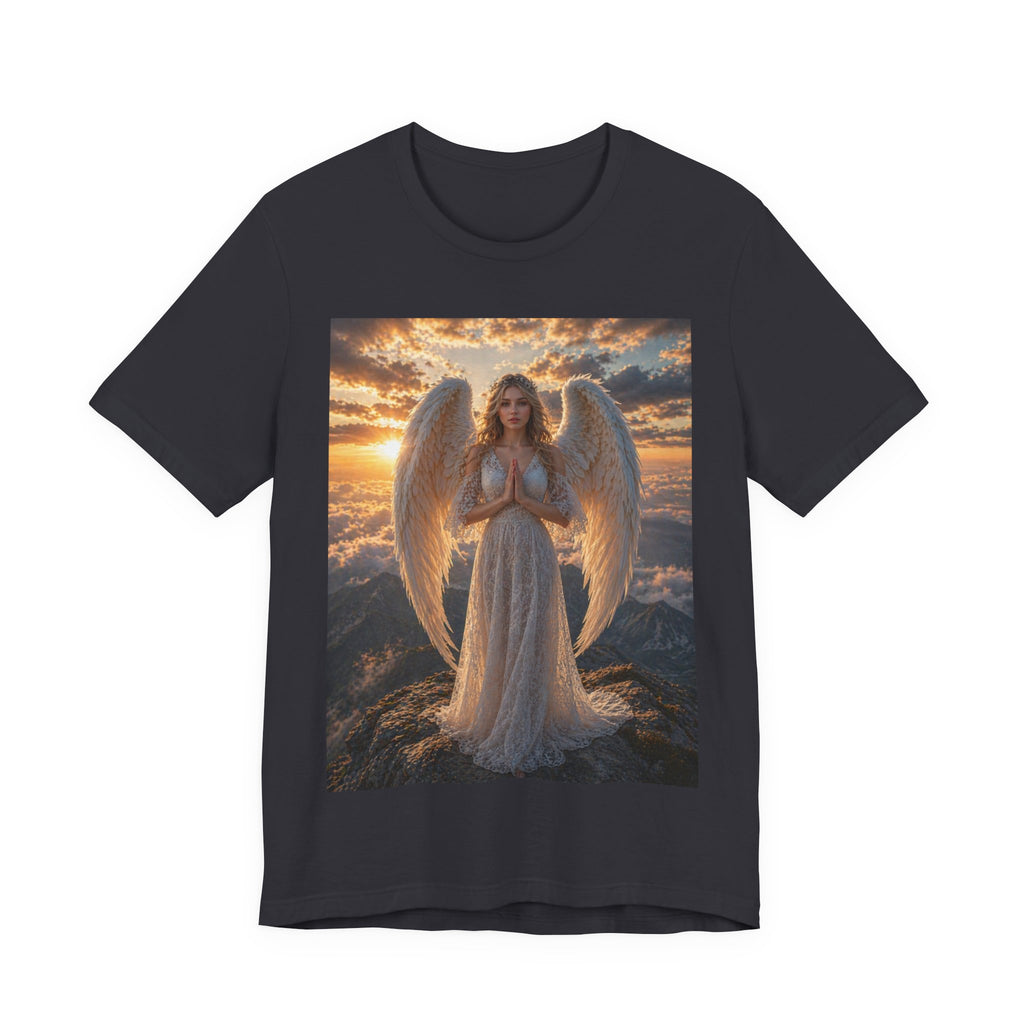 Angel Wings T-Shirt — Serene Praying Angel Graphic Tee for Spiritual & Religious Gifts