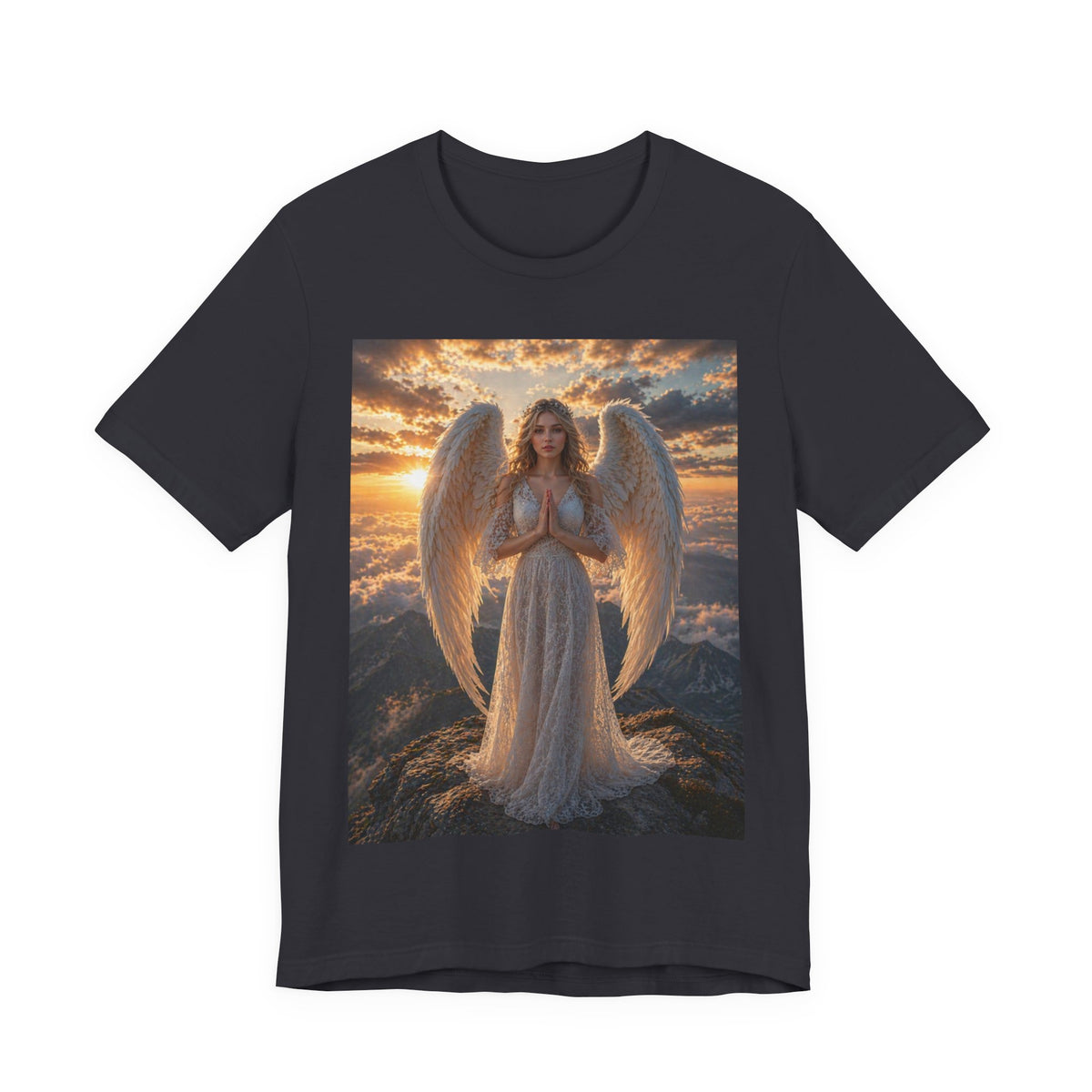 Angel Wings T-Shirt — Serene Praying Angel Graphic Tee for Spiritual & Religious Gifts