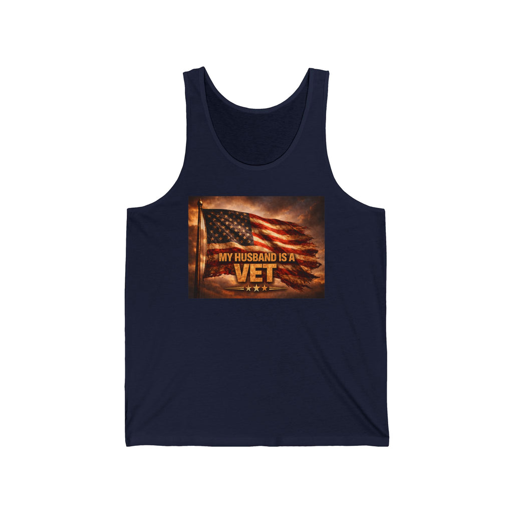 Veteran Wife Tank Top - "My Husband Is A Vet" American Flag Patriotic Tank