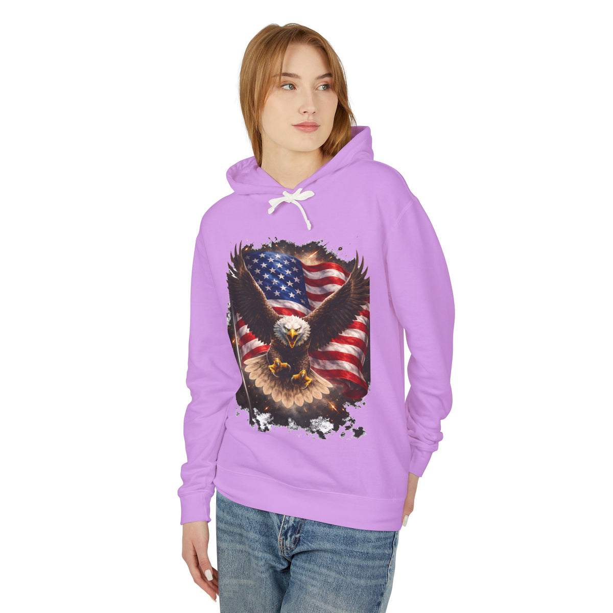 American Eagle Flag Hoodie — Patriotic Bald Eagle sweatshirt for 4th of July & Veterans