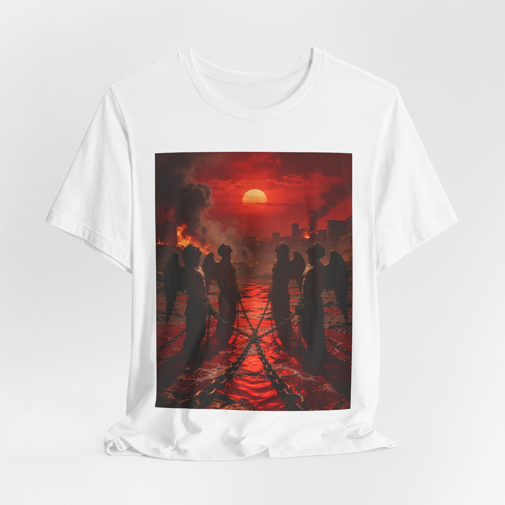 T-Shirt — Revelation 9 reveals four fallen angels bound in the Euphrates River, awaiting God’s appointed time to bring judgment.