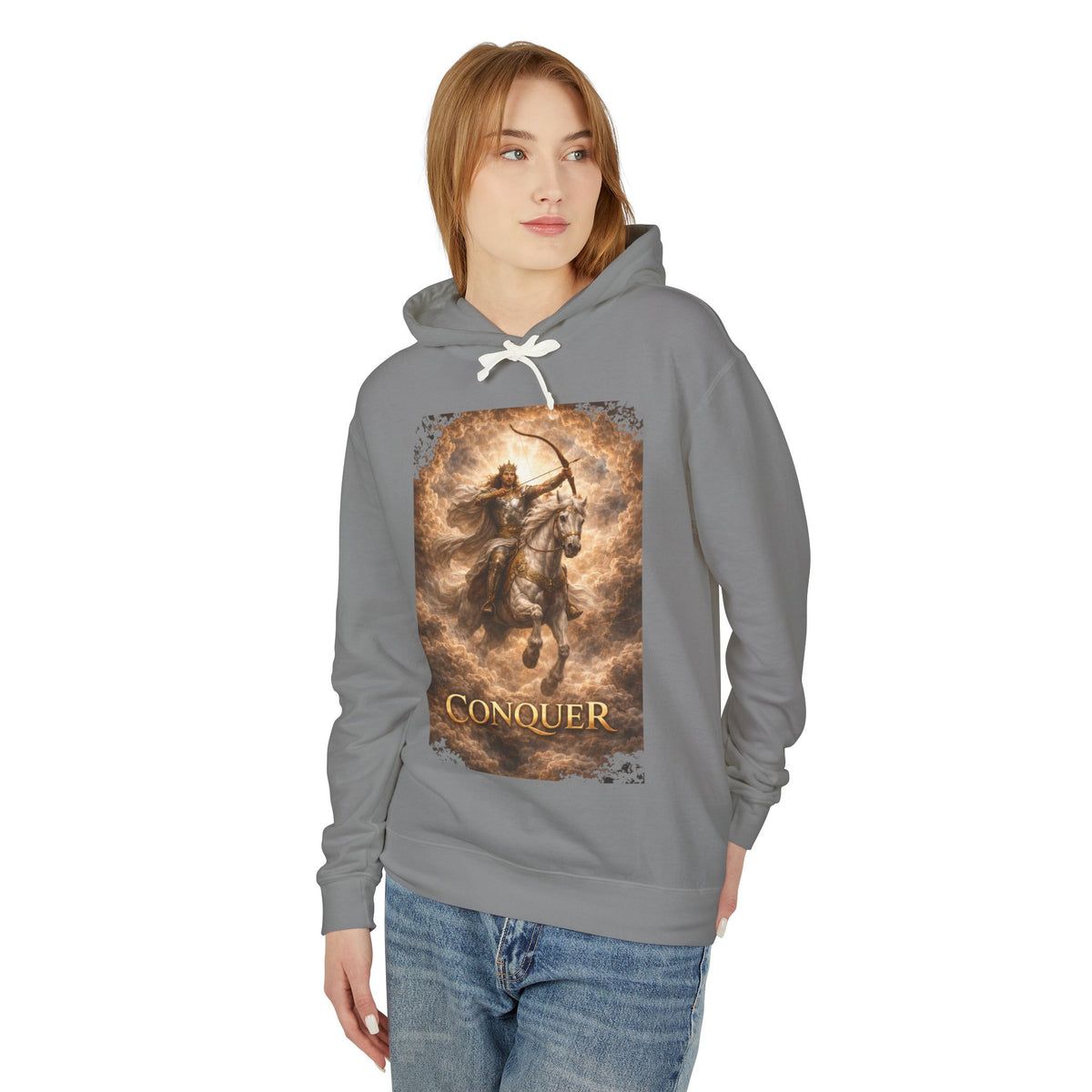 The white horse from Revelation 6:1-2! Conquer Warrior Hoodie — Fantasy Archer Graphic Pullover