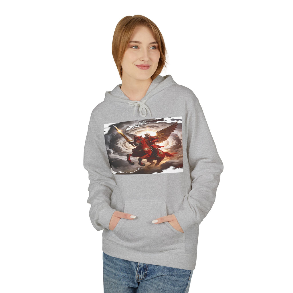 The red horse from Revelation 6:3-4 Angel Warrior Hoodie — Dramatic Archangel Battle Graphic Pullover