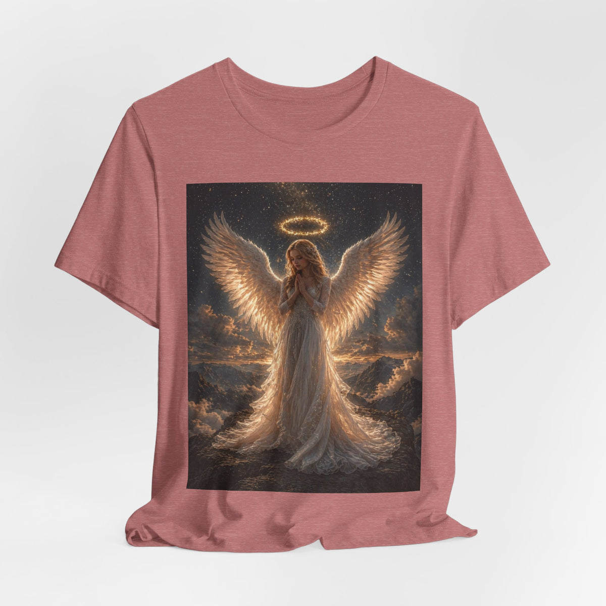 Angel Wings Graphic Tee — Glowing Halo Spiritual T-Shirt