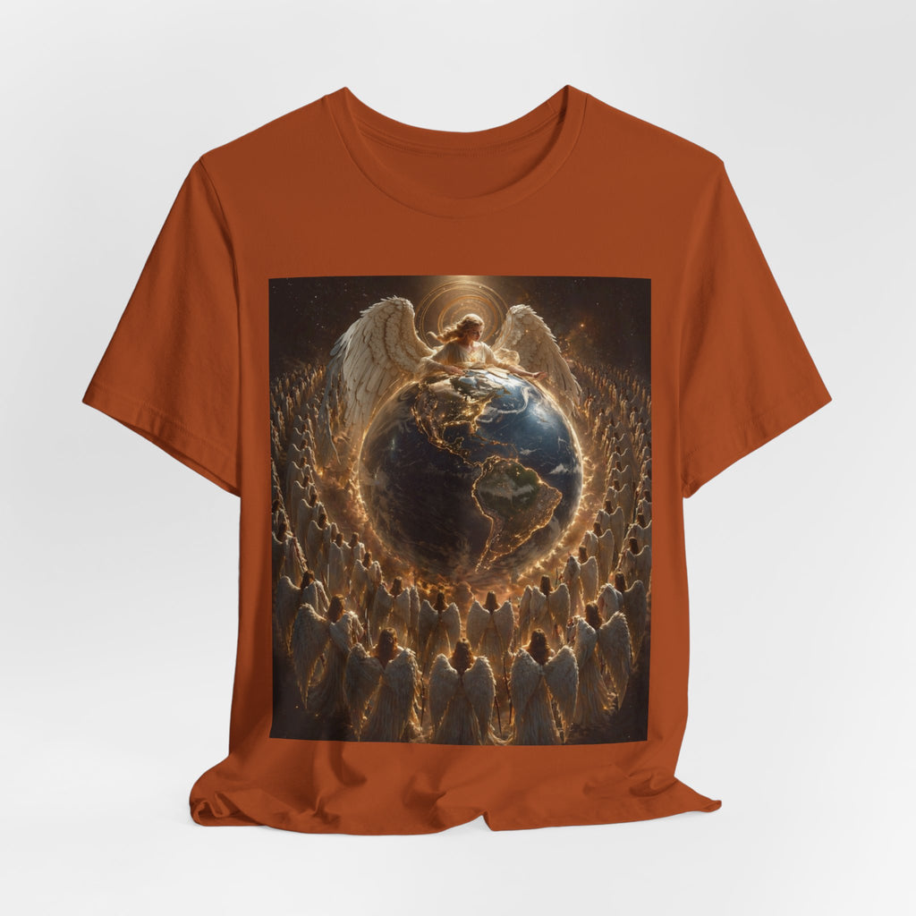 Angel Watching Over Earth T‑Shirt — Spiritual Guardian Globe Tee