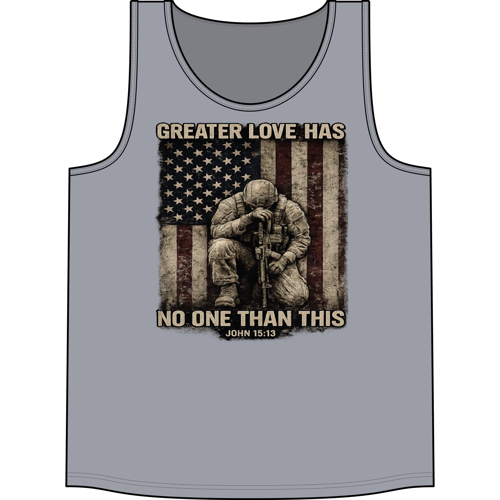 Patriotic Soldier Tank Top — "Greater Love Has No One Than This" (John 15:13)