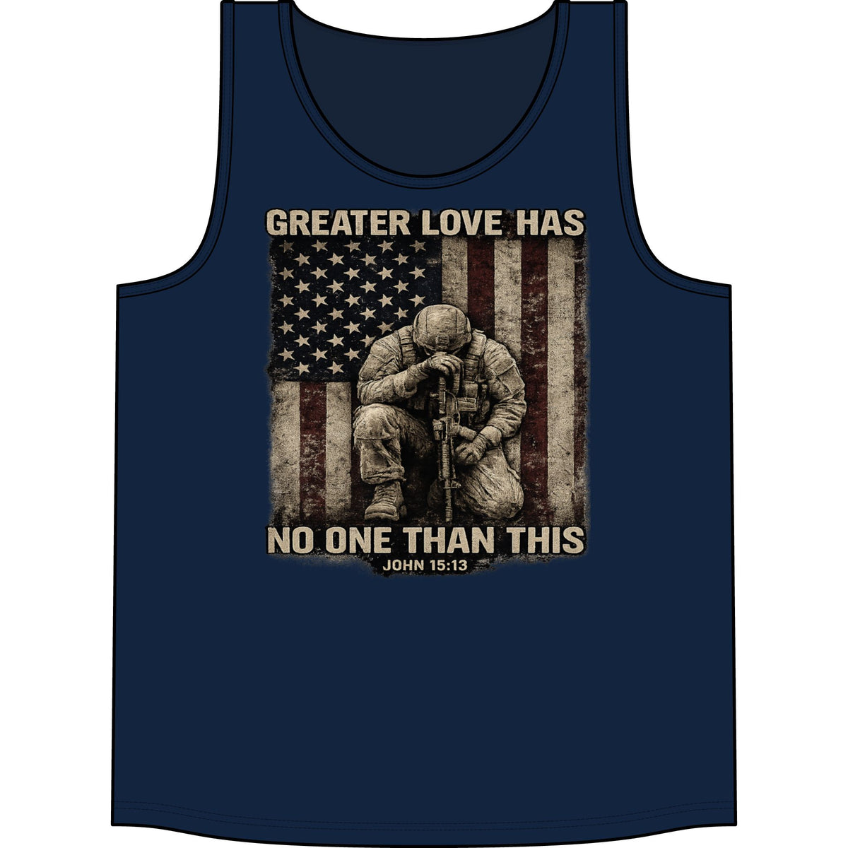 Patriotic Soldier Tank Top — "Greater Love Has No One Than This" (John 15:13)