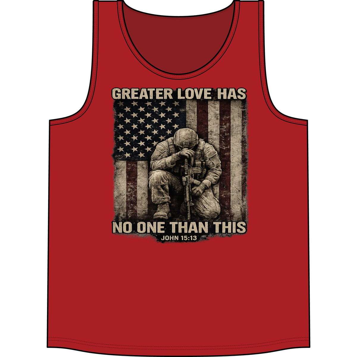 Patriotic Soldier Tank Top — "Greater Love Has No One Than This" (John 15:13)