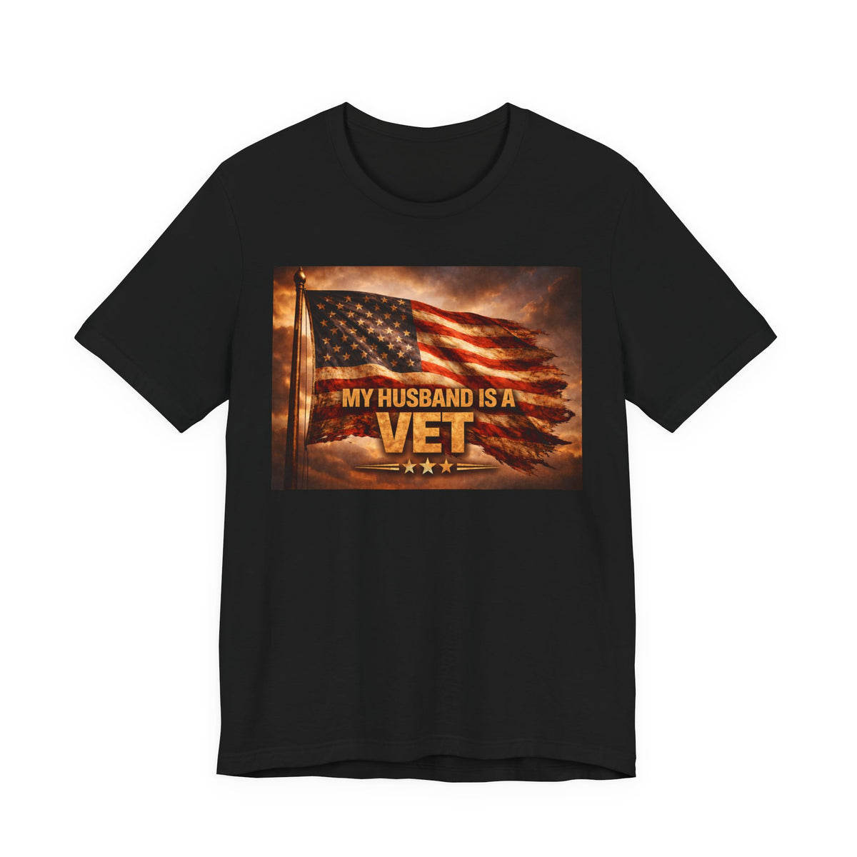 My Husband Is A Vet T-Shirt — Patriotic American Flag Military Tee for Military Wives