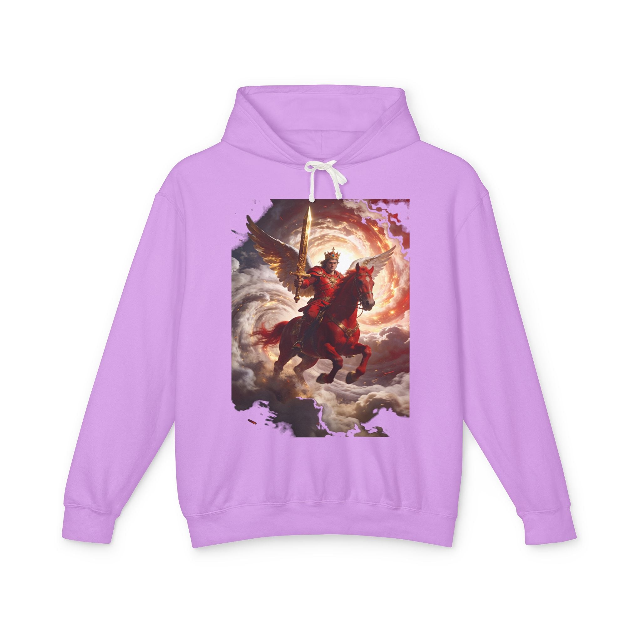 The red horse from Revelation 6:3-4-Angel Knight Hoodie — Celestial Warrior Horse Graphic Sweatshirt